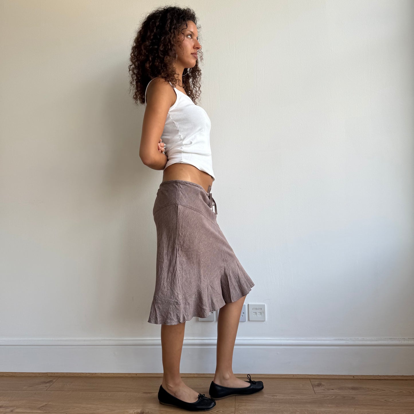 Brown linen midi skirt - Size S