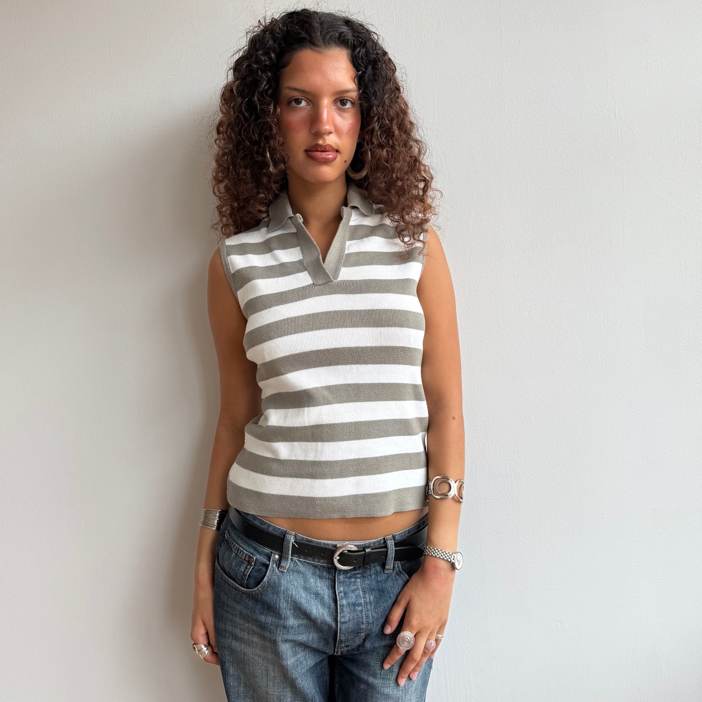 Khaki sleeveless polo knit - Size M