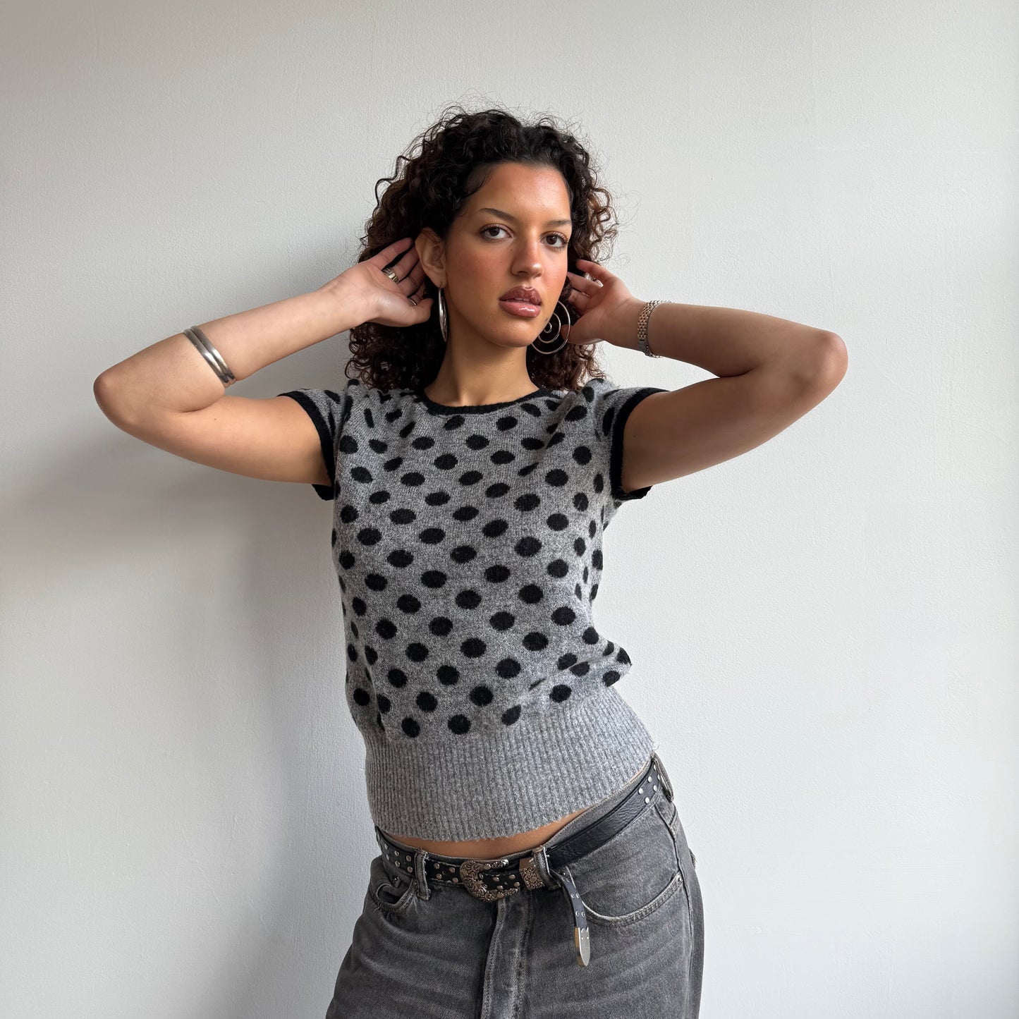 Grey polka dot knit - Size S + S/M