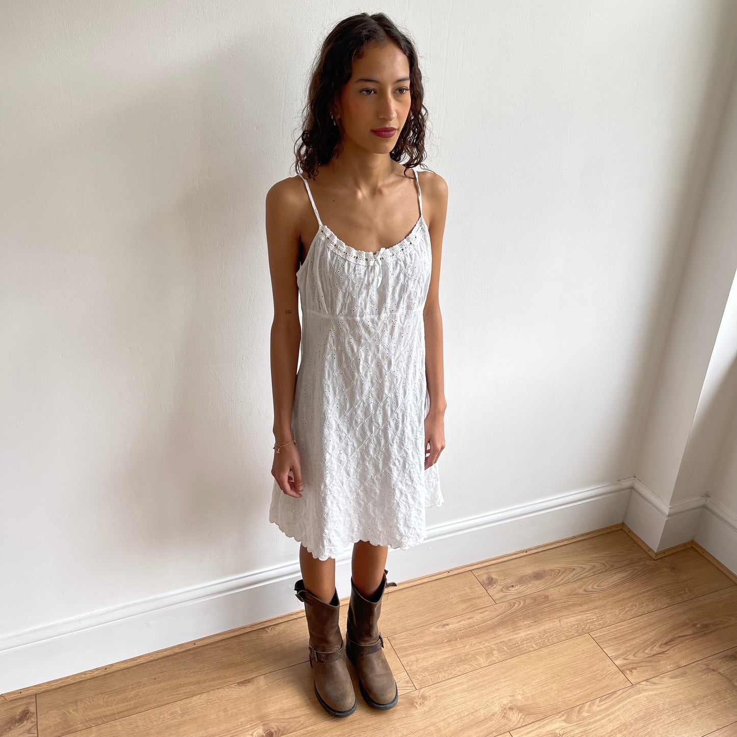 White milkmaid broderie anglaise mini dress - Size M