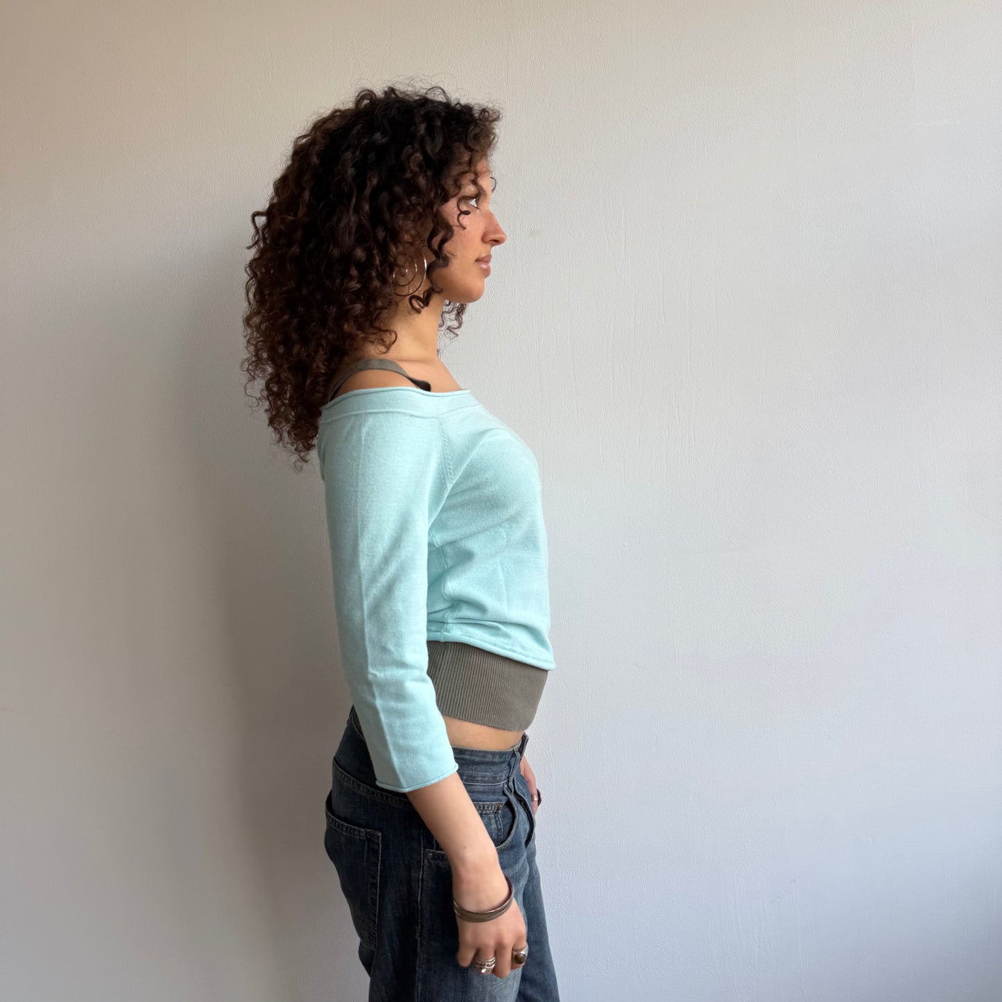Blue + brown double layer knit - Size S/M