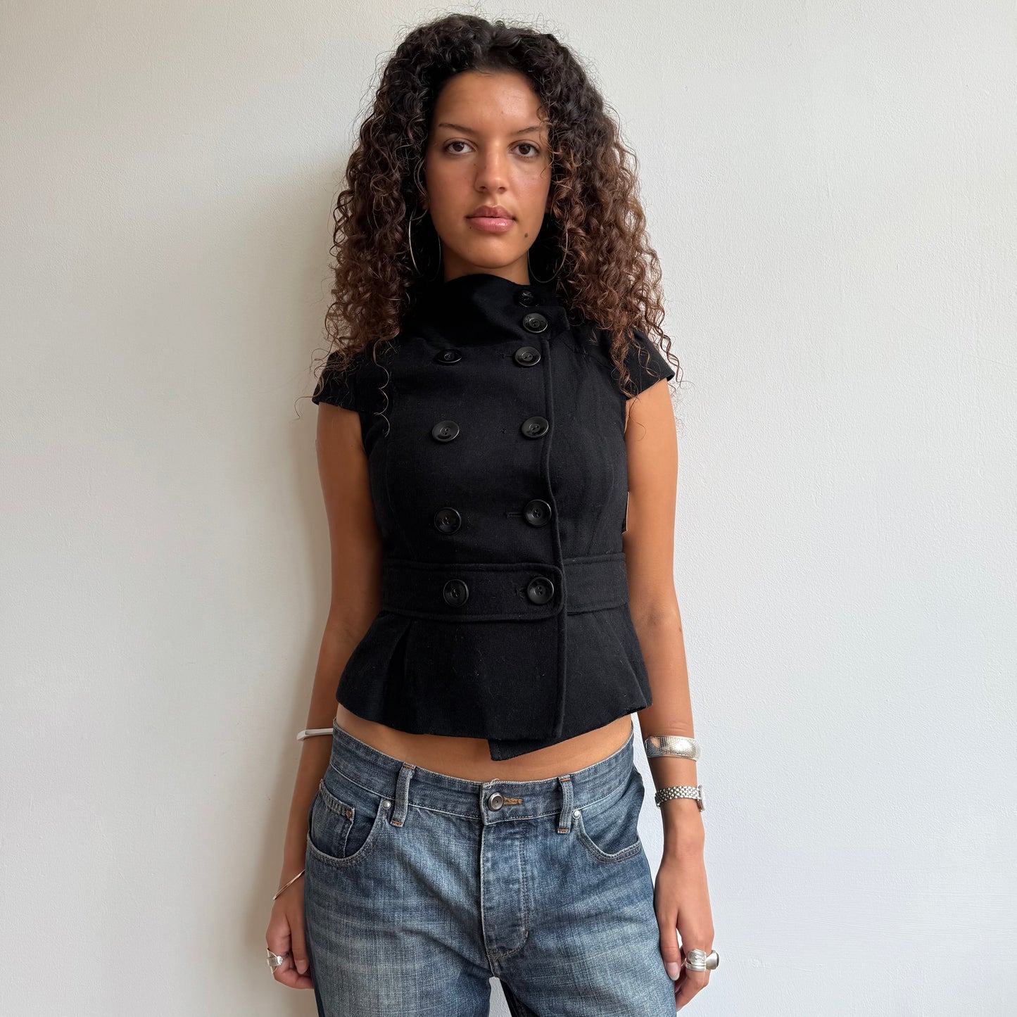 Black short sleeve peacoat - Size XS
