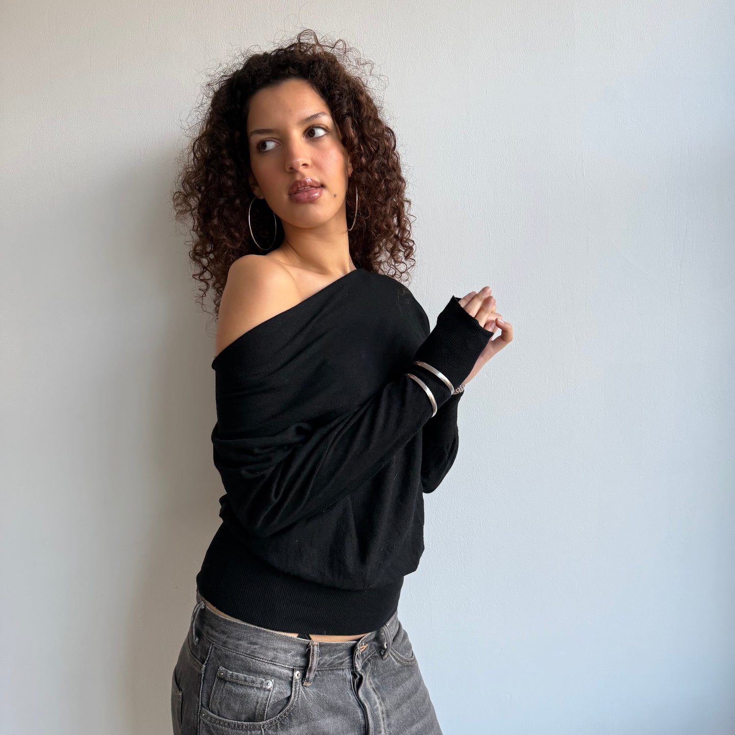 Black slouchy knit jumper - Size S