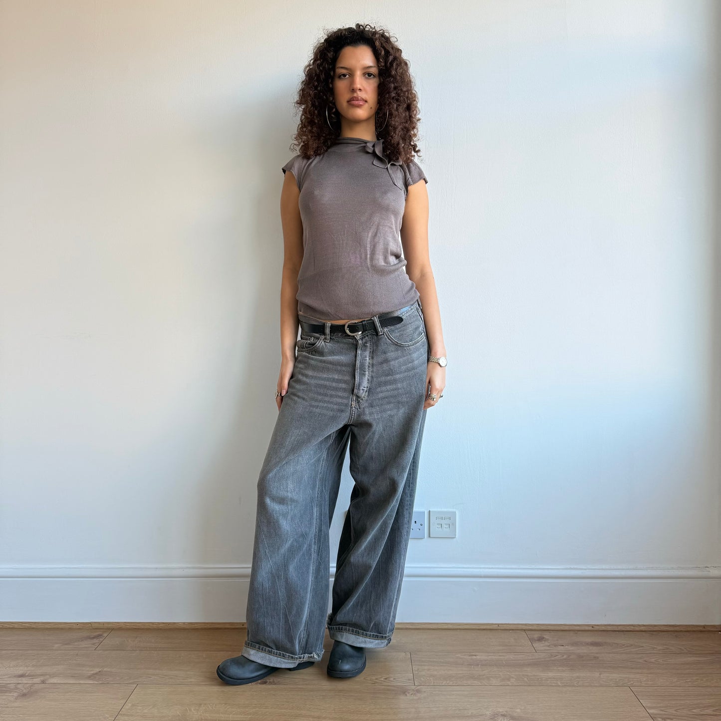Taupe tie neck knit - Size S