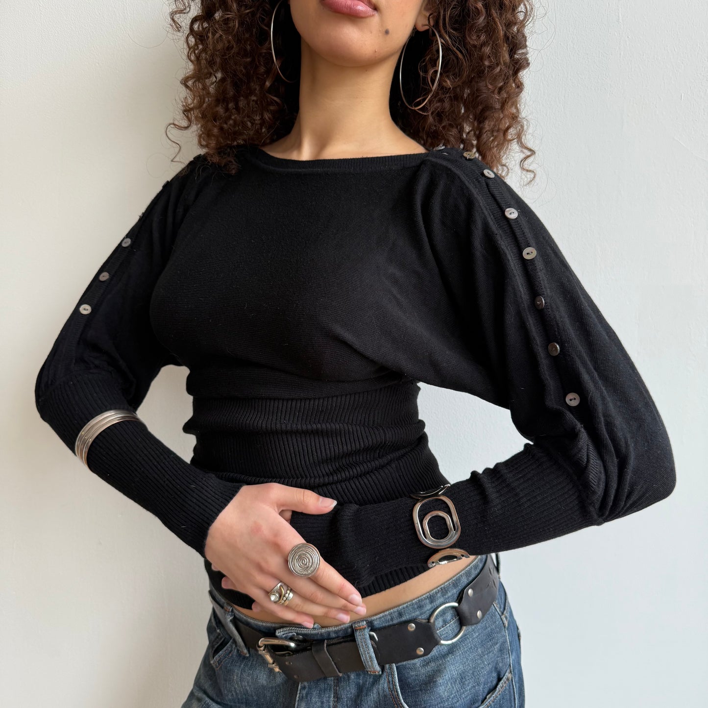 Black slouchy button arm knit - Size S