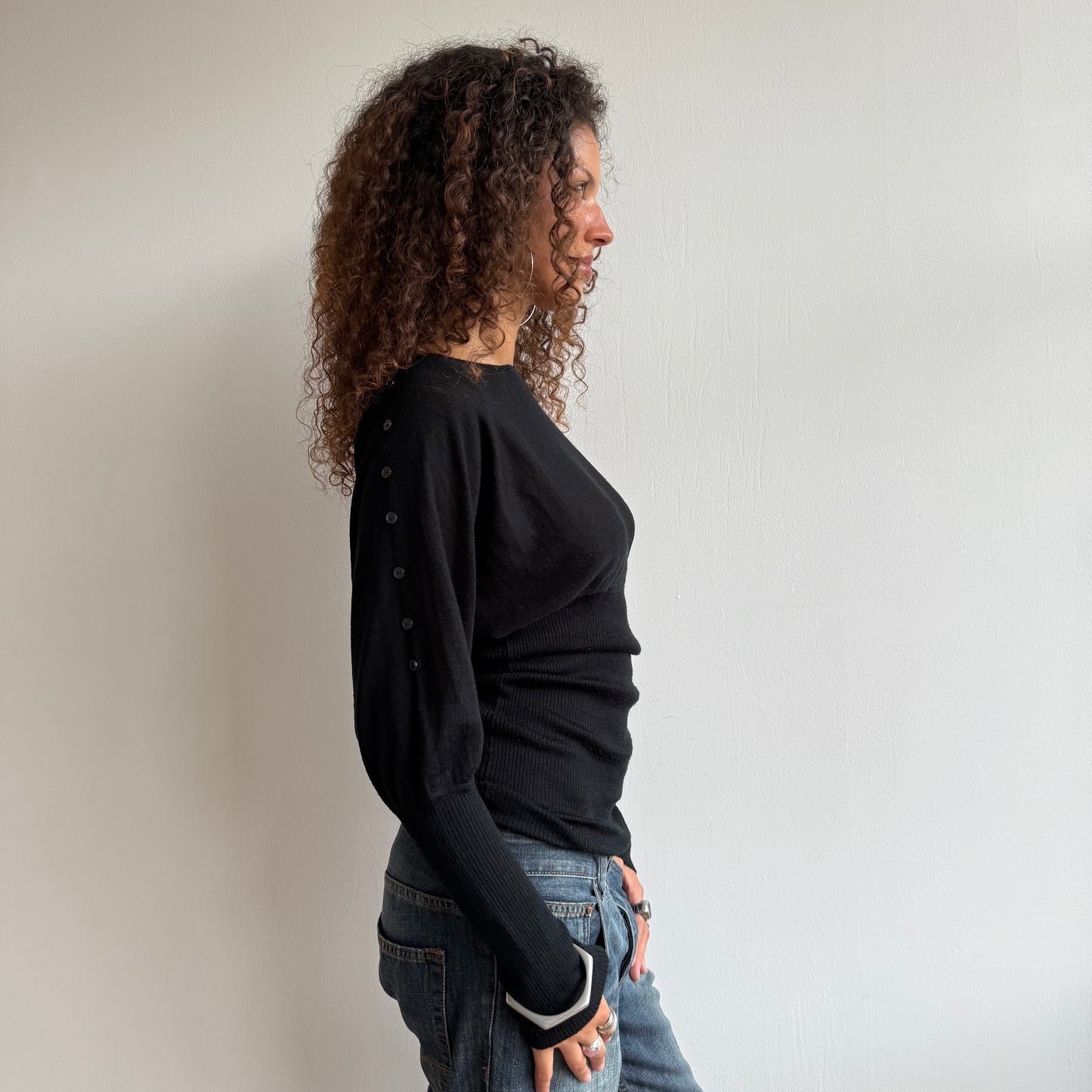 Black slouchy button arm knit - Size S