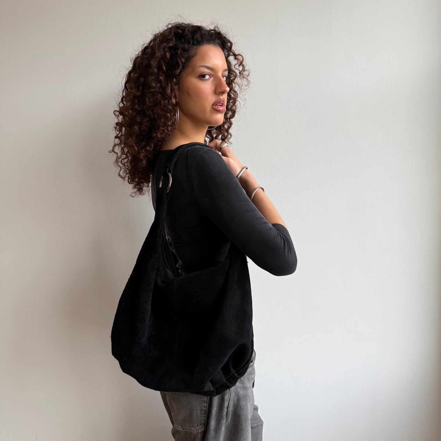 Black suede hobo bag - OS