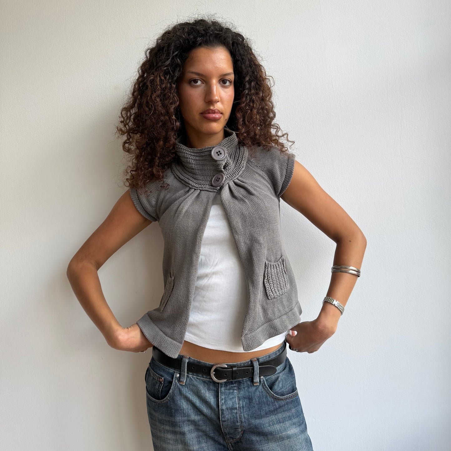 Grey button neck knit - Size S