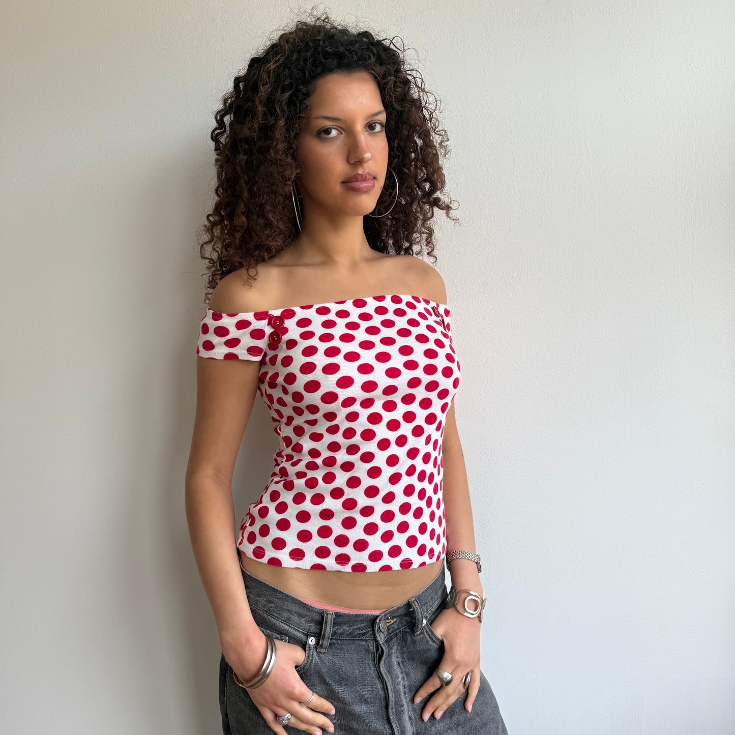 Polka dot Bardot top - Size XS