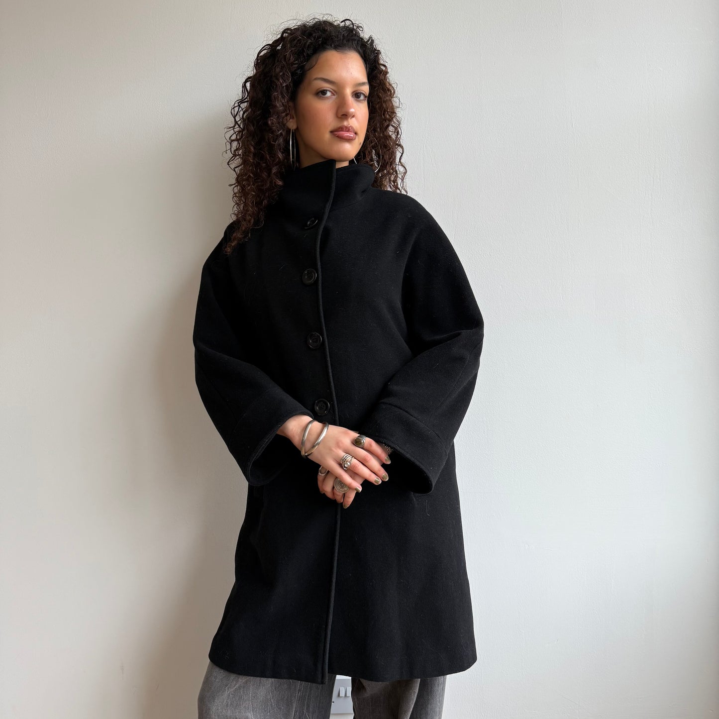 Black long wool coat - Size S/M