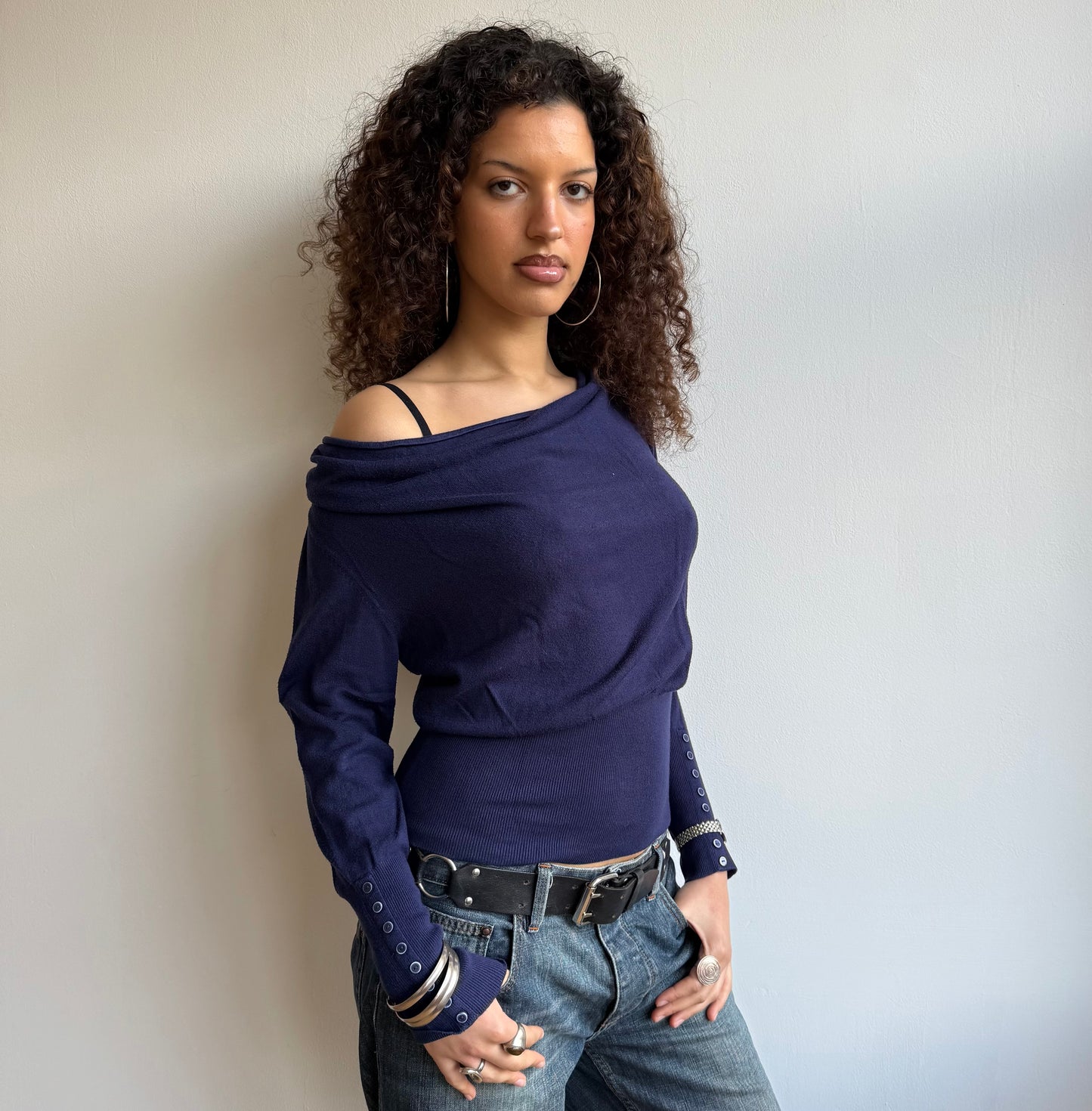 Navy slouchy button knit - Size S