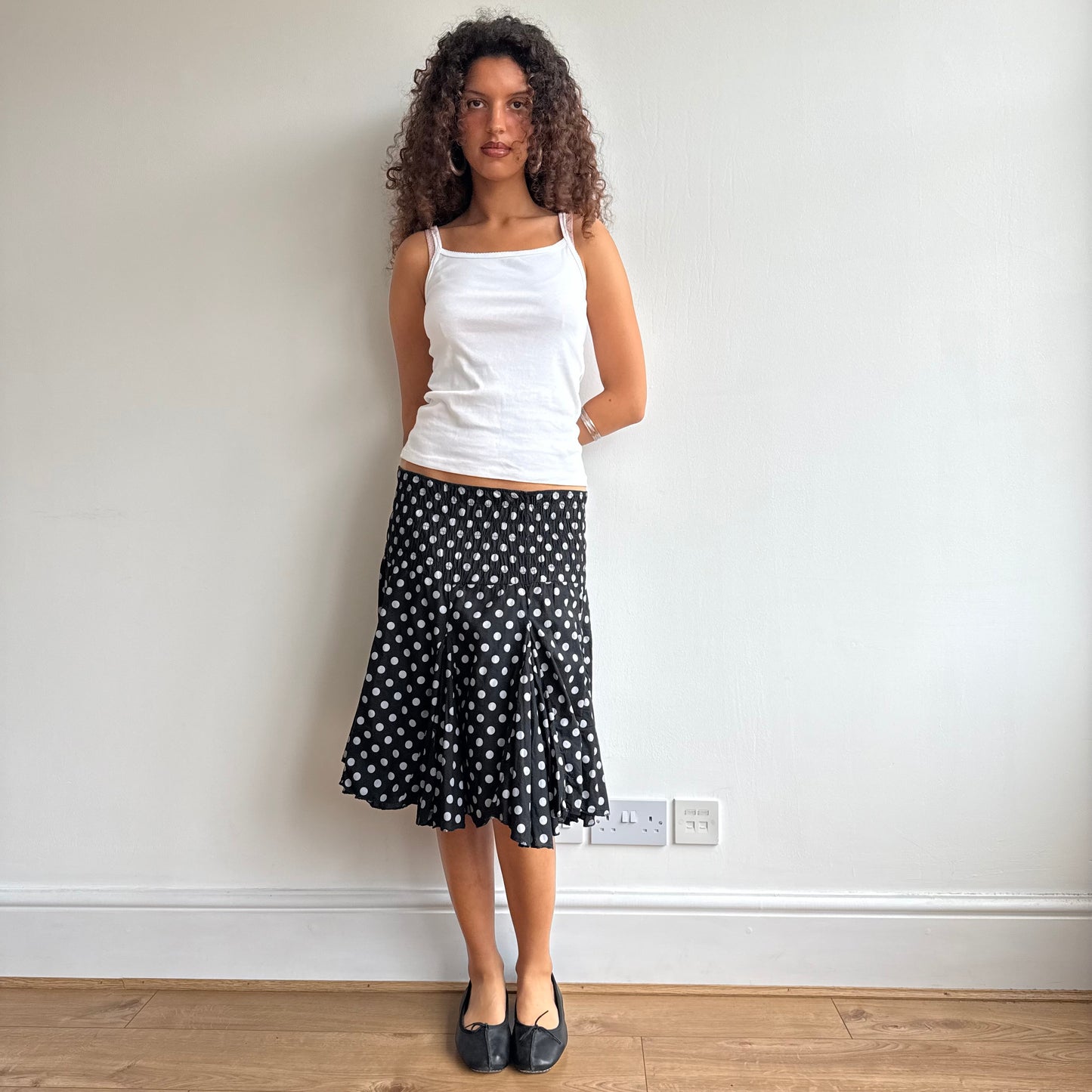 Black polka dot midi skirt - Size XS + S