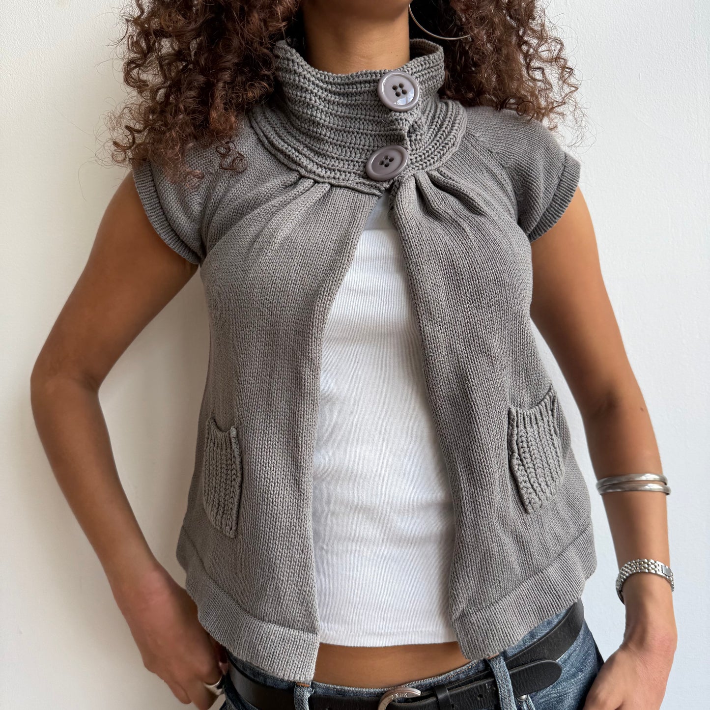 Grey button neck knit - Size S