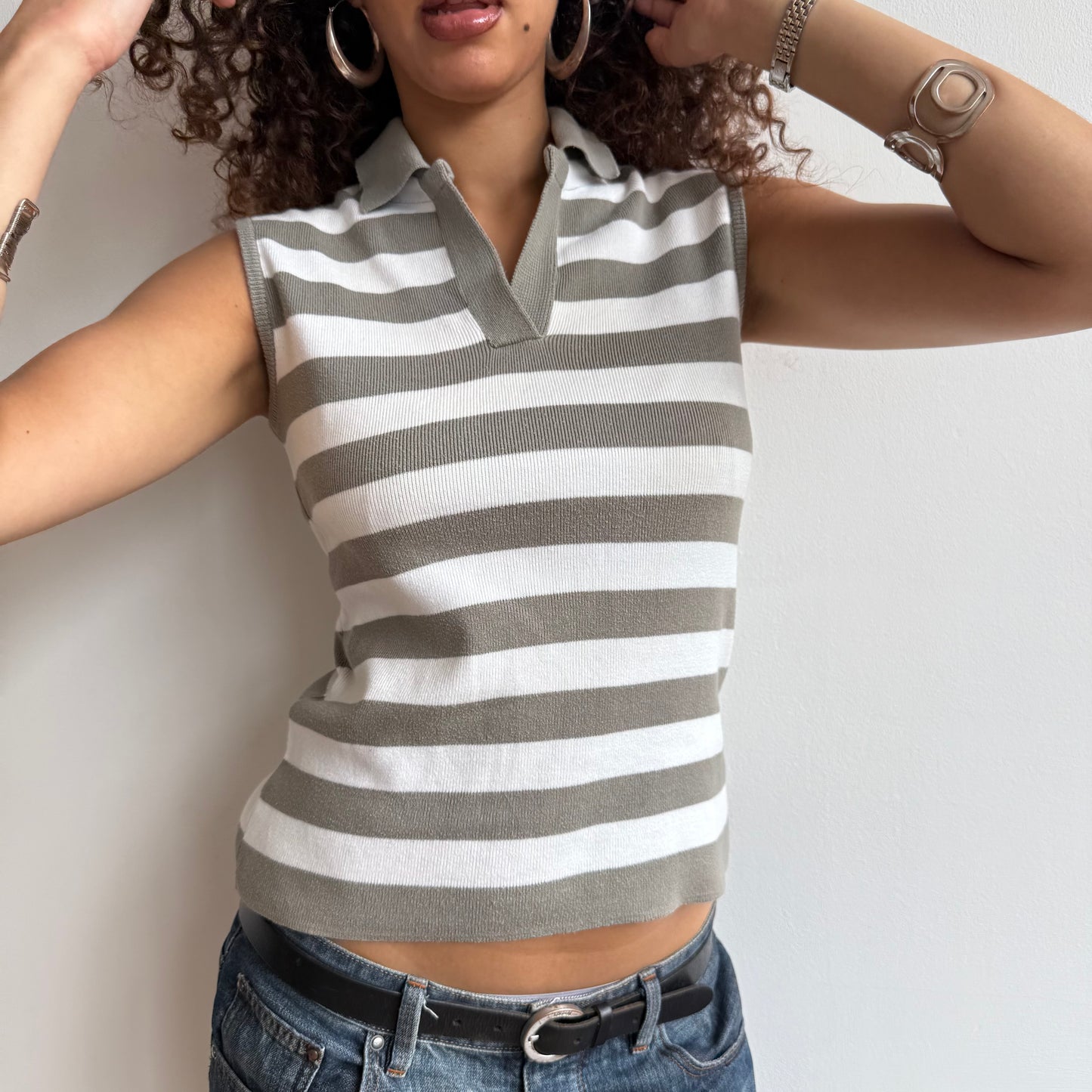 Khaki sleeveless polo knit - Size M
