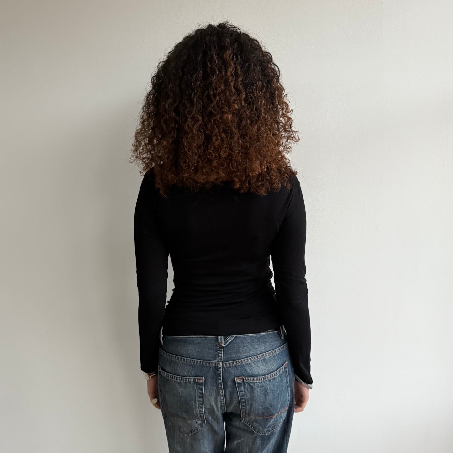 Black long sleeve slouchy cowl top - Size M