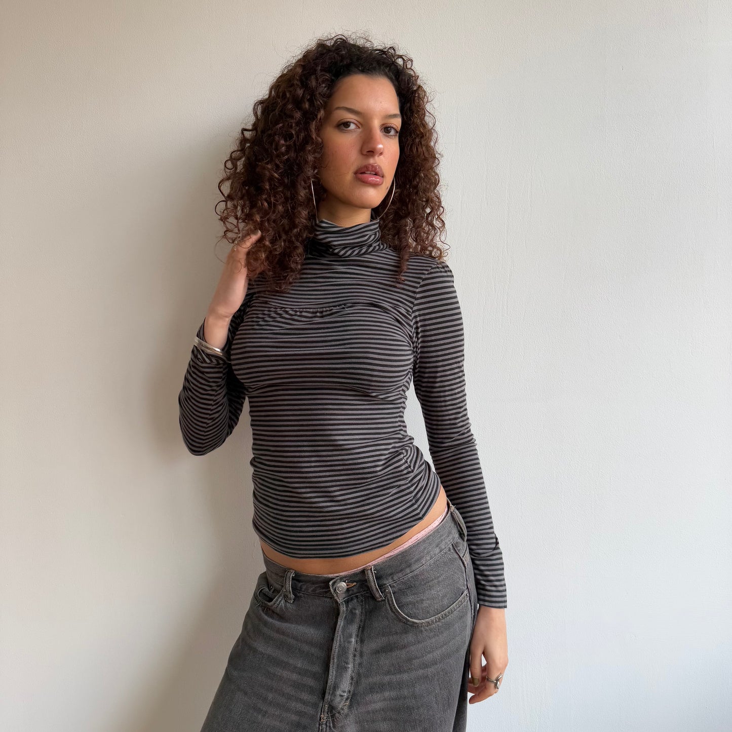 Grey stripe roll neck - Size S