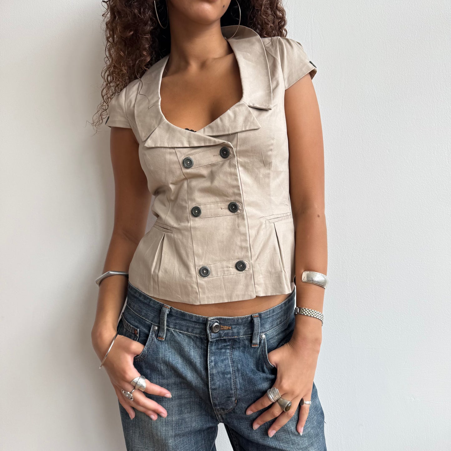 Beige short sleeve waistcoat - Size M