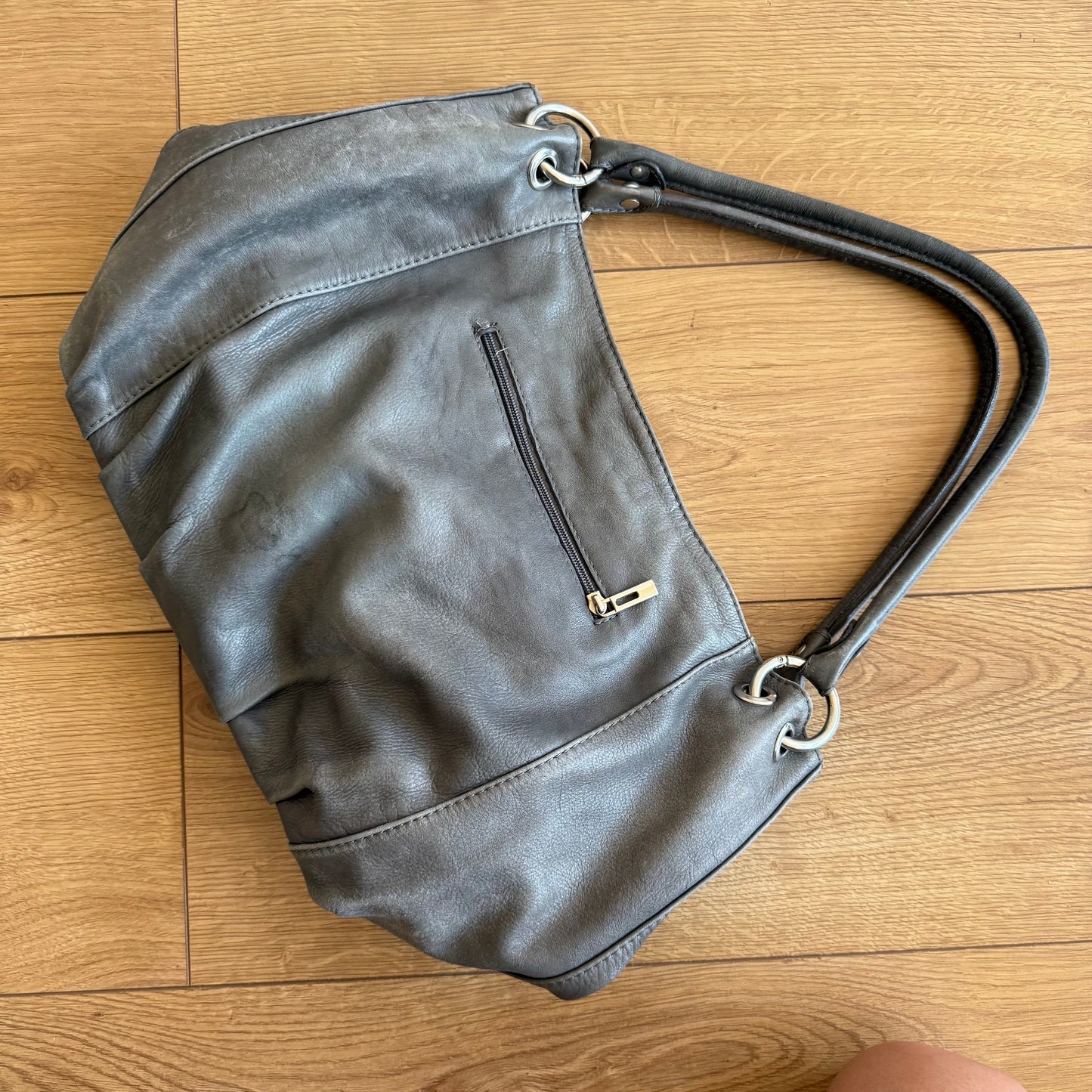Grey leather slouchy bag