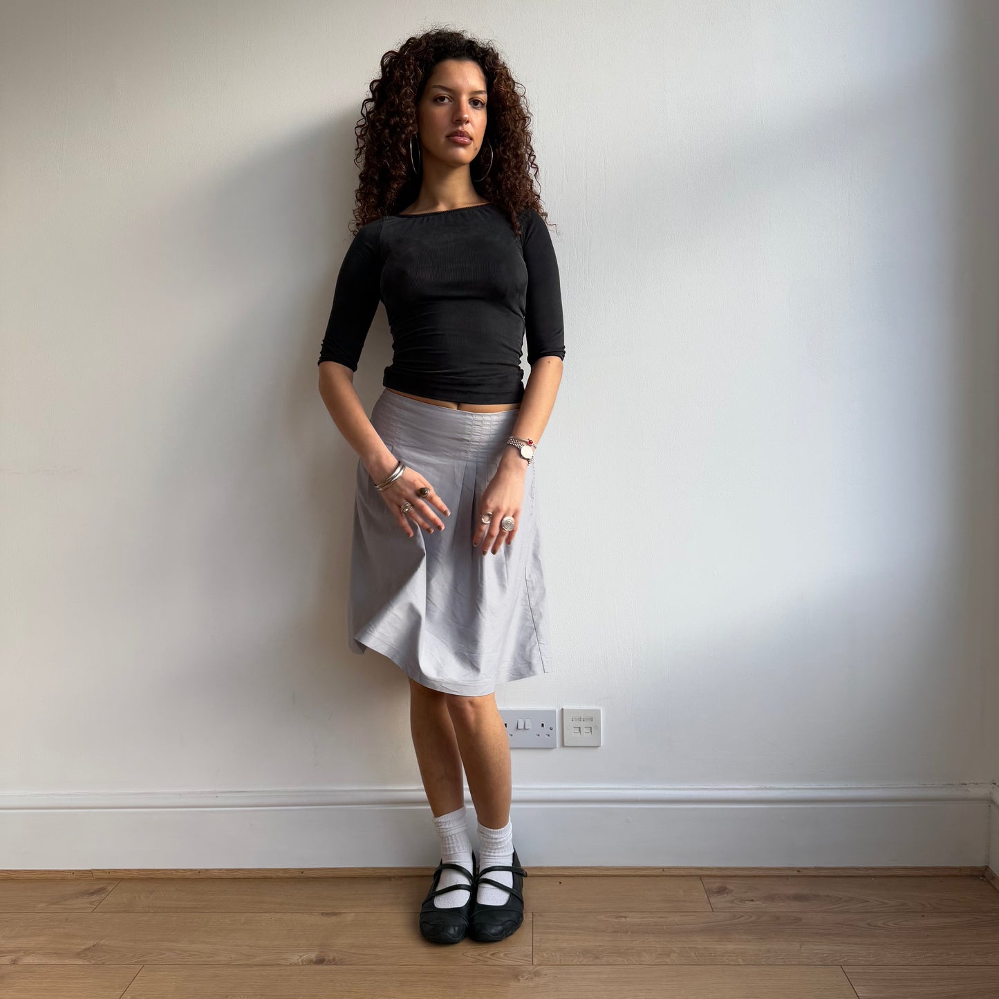 Grey pleat midi skirt - Size S