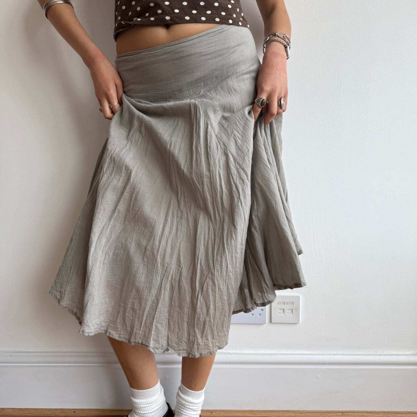 Grey floaty midi skirt - Size S
