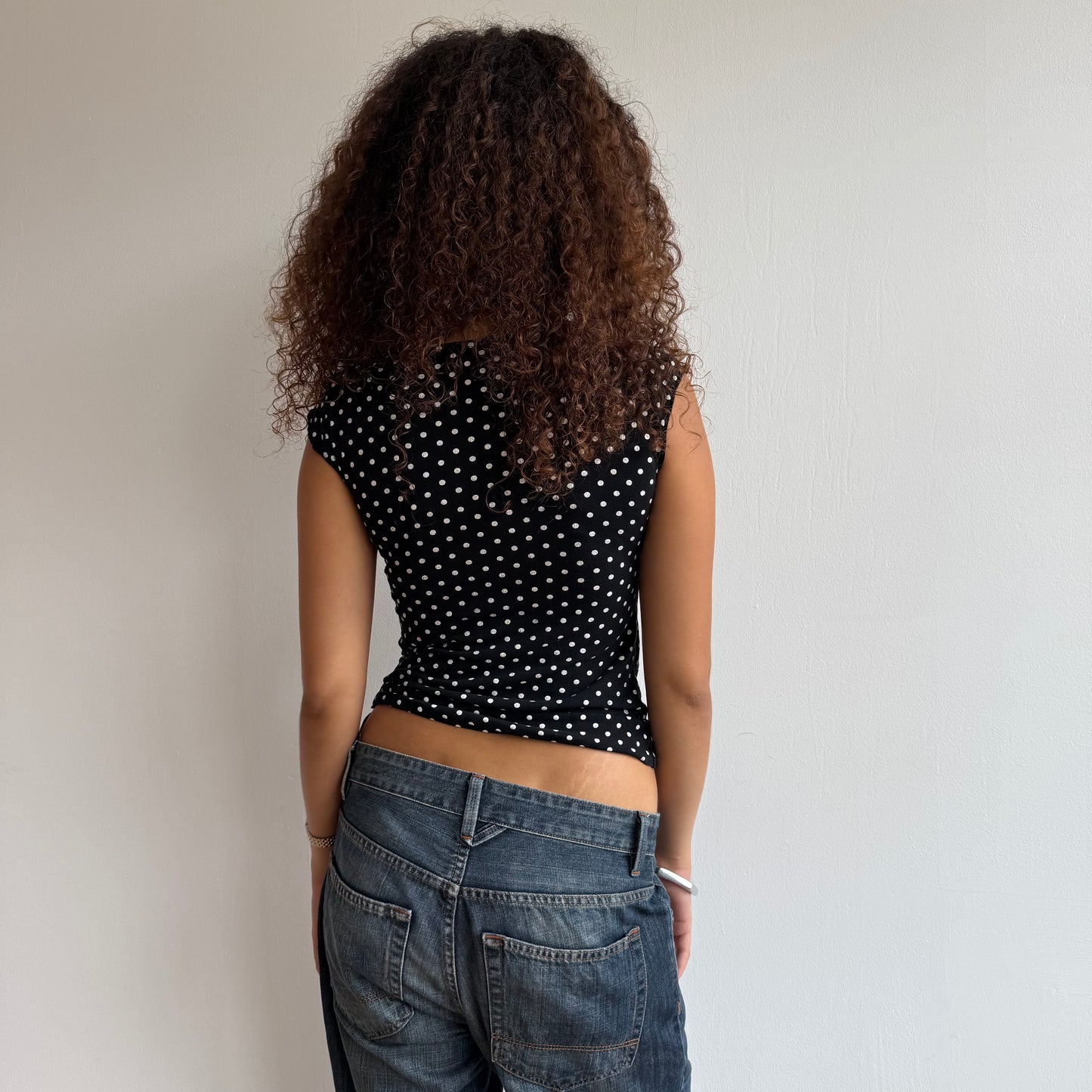 Polka dot tie side wrap top - Size S + M