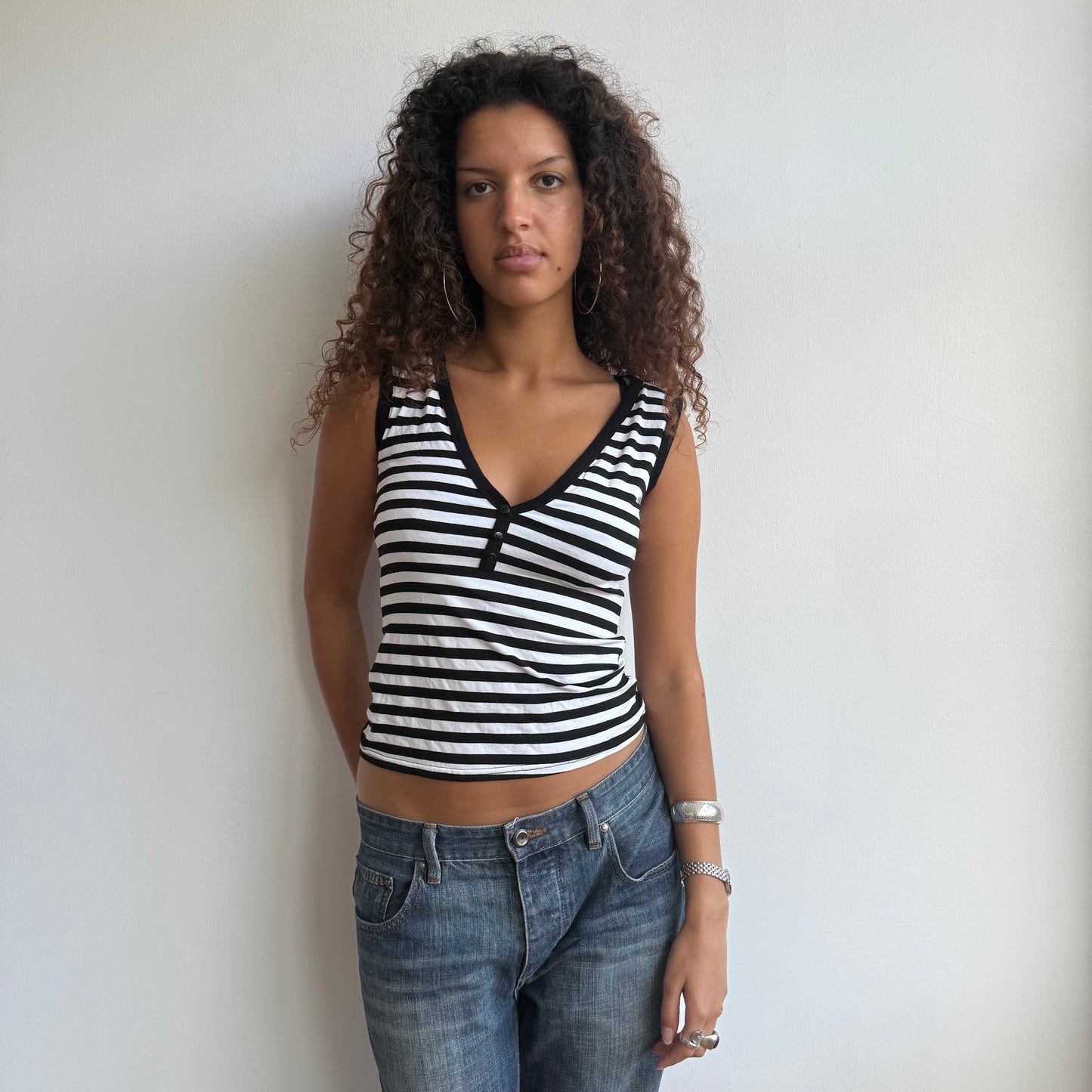 Black and white button cami - Size M