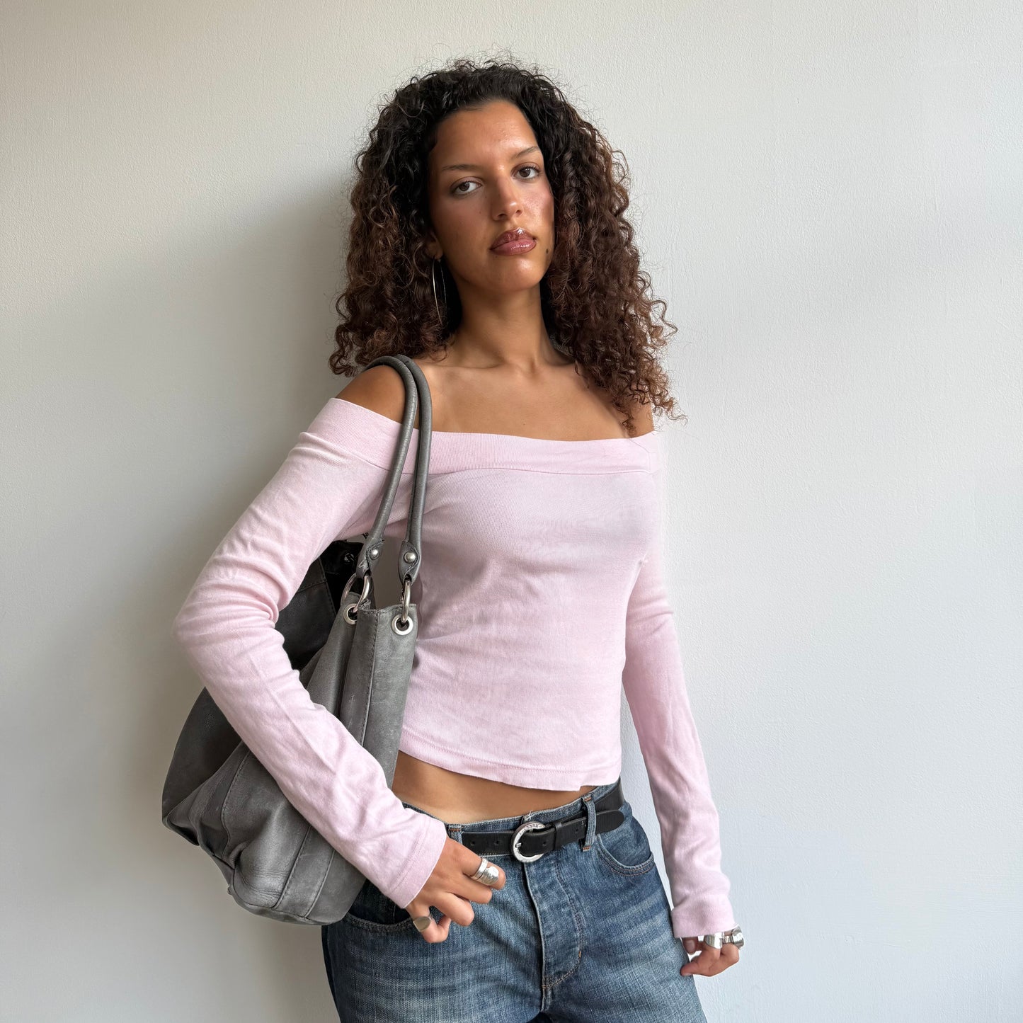 Grey leather slouchy bag