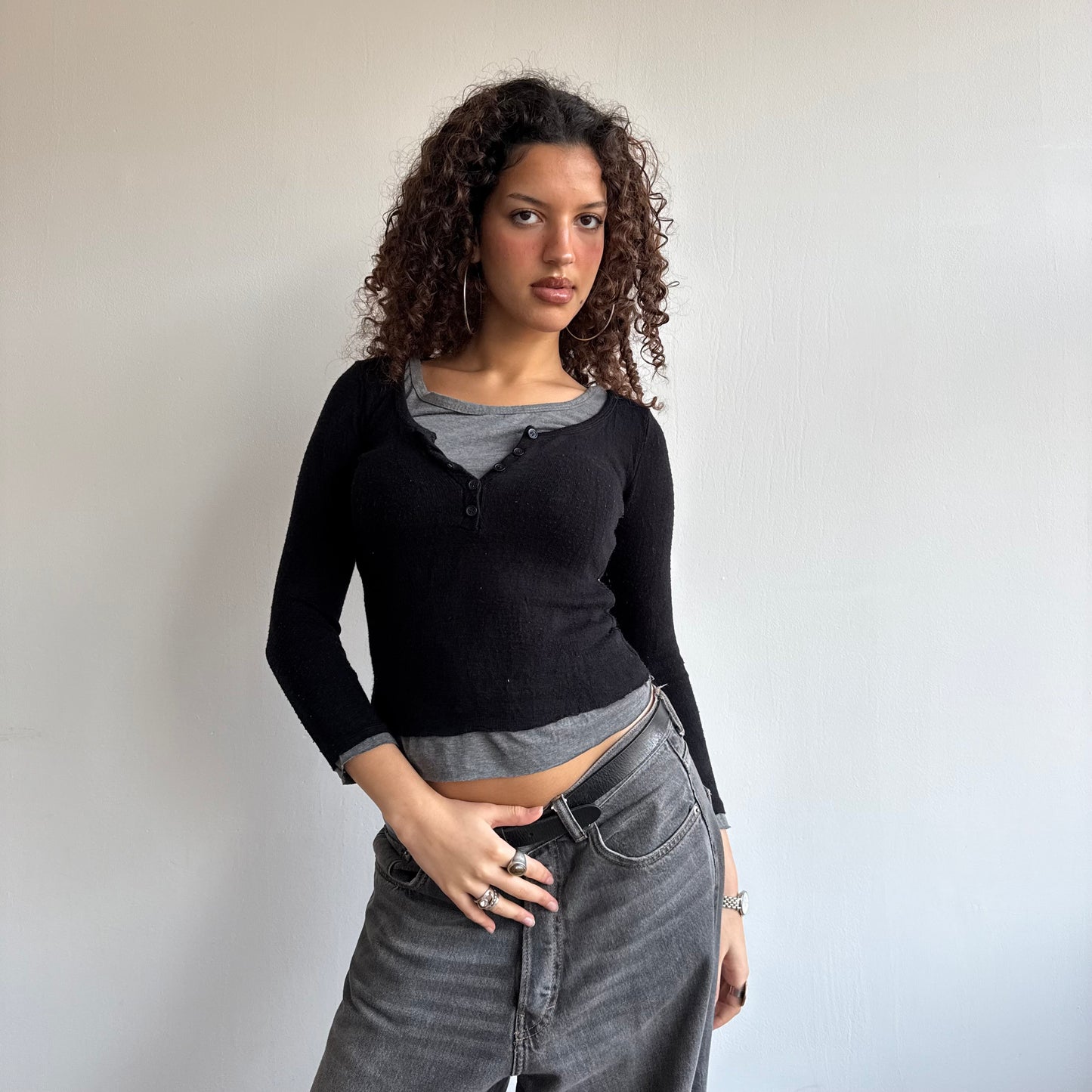 Black and grey double layer knit - Size XS