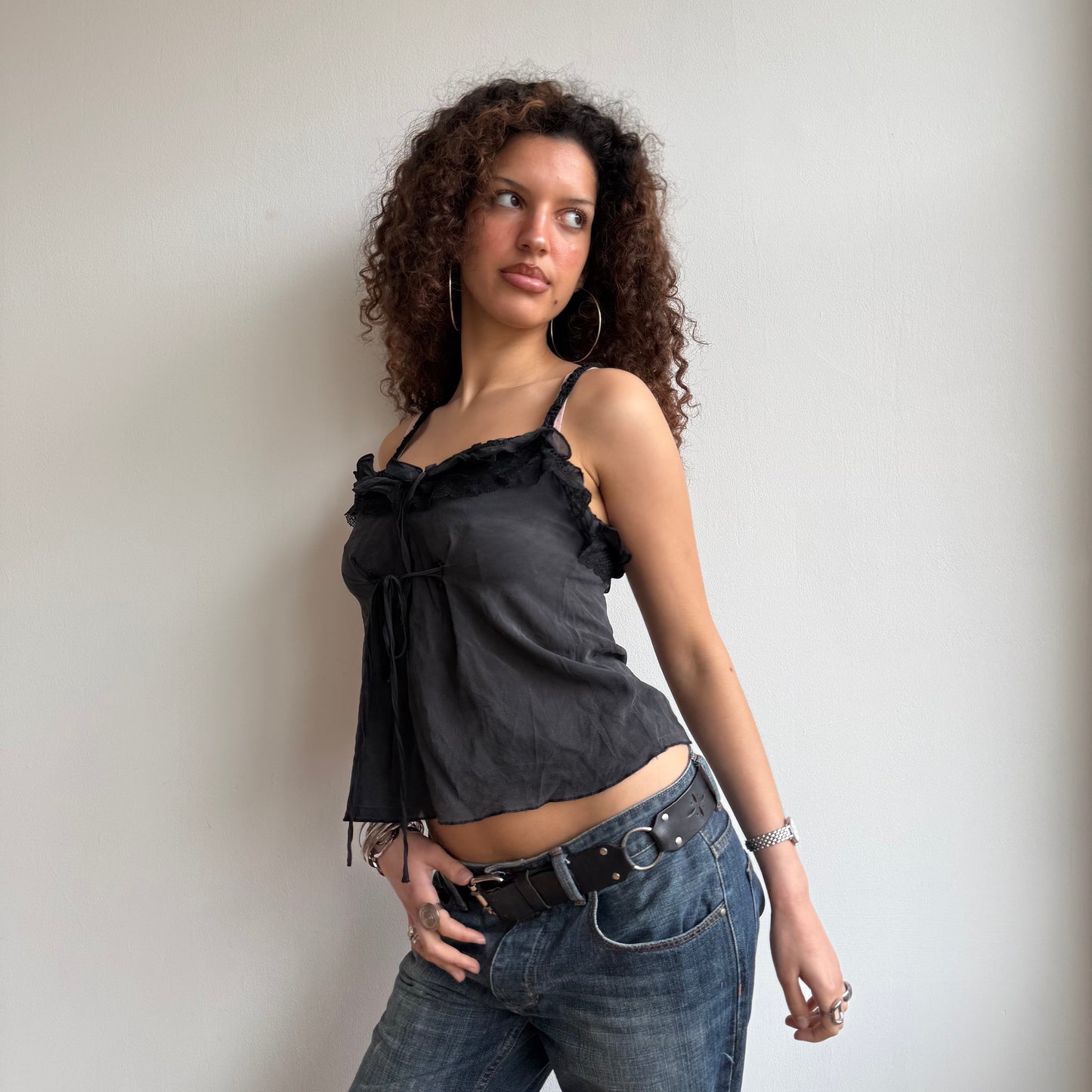 Black tie front cami - Size S