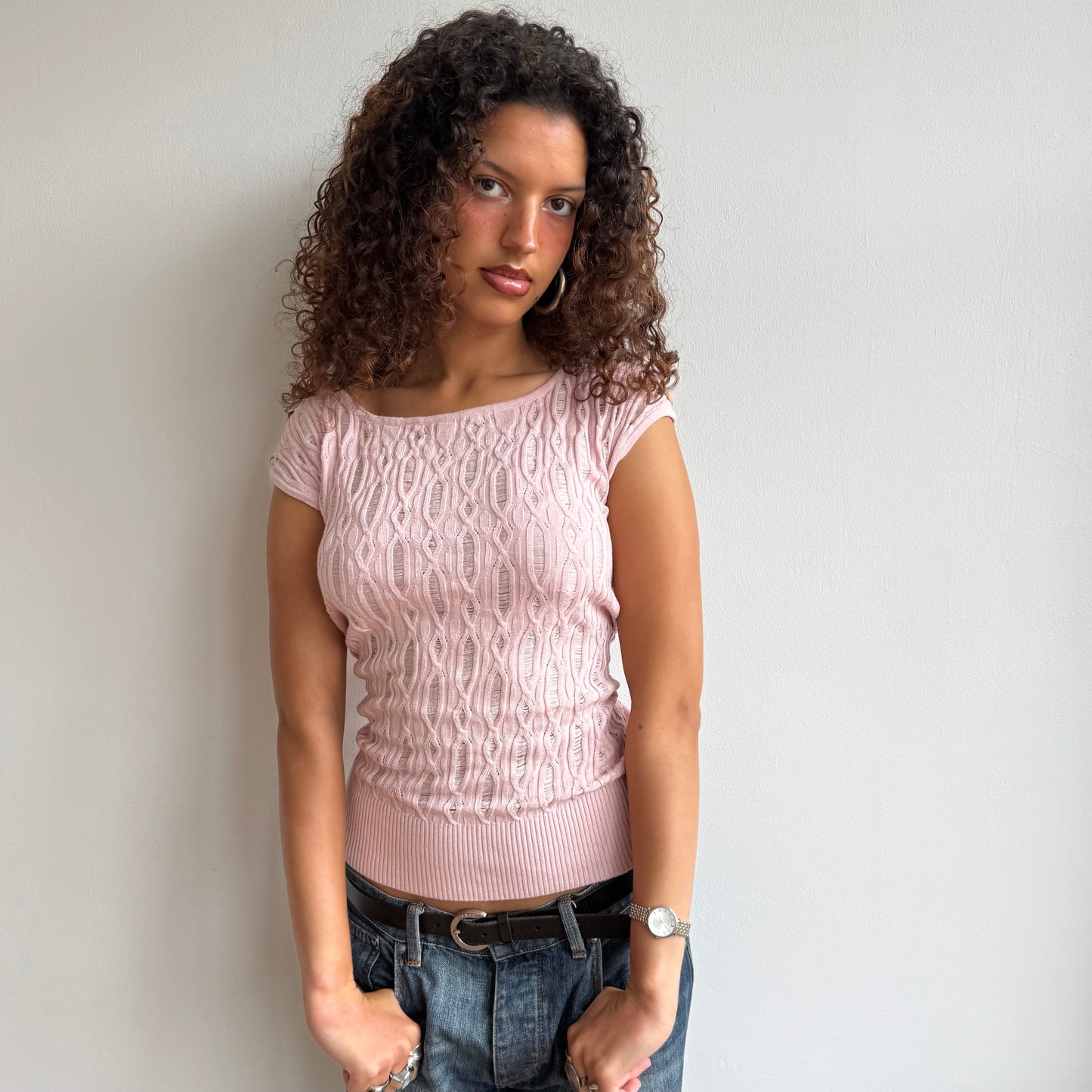 Pink bardot button knit - Size S