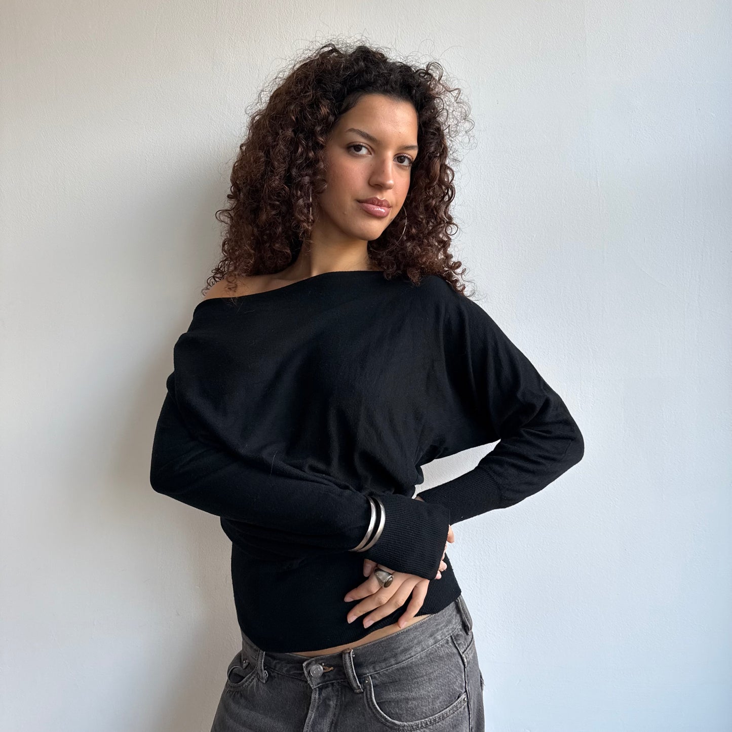 Black slouchy knit jumper - Size S