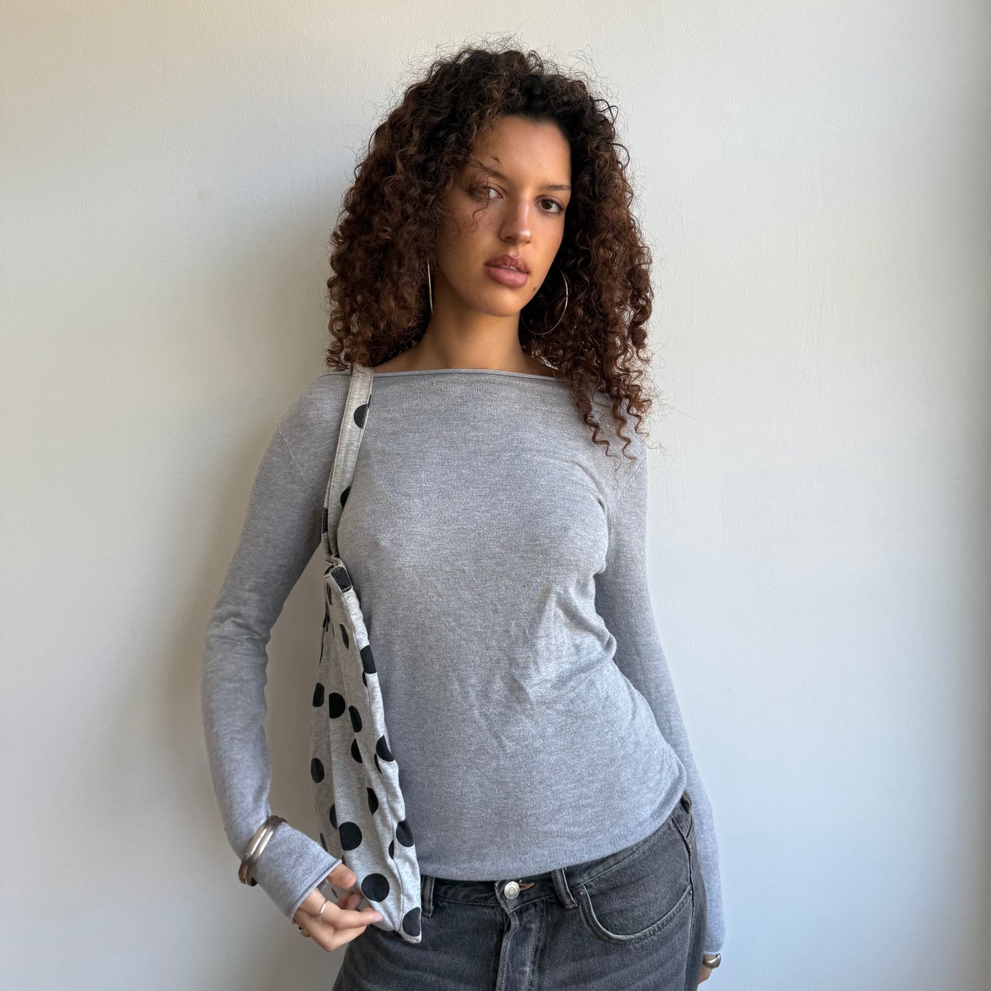 Grey polka dot tote bag