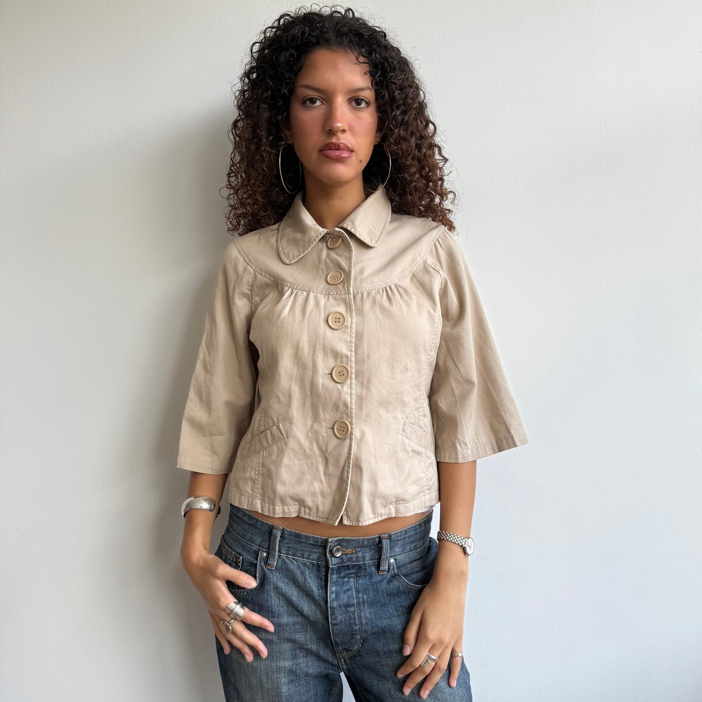 Beige 3/4 sleeve peacoat - Size S