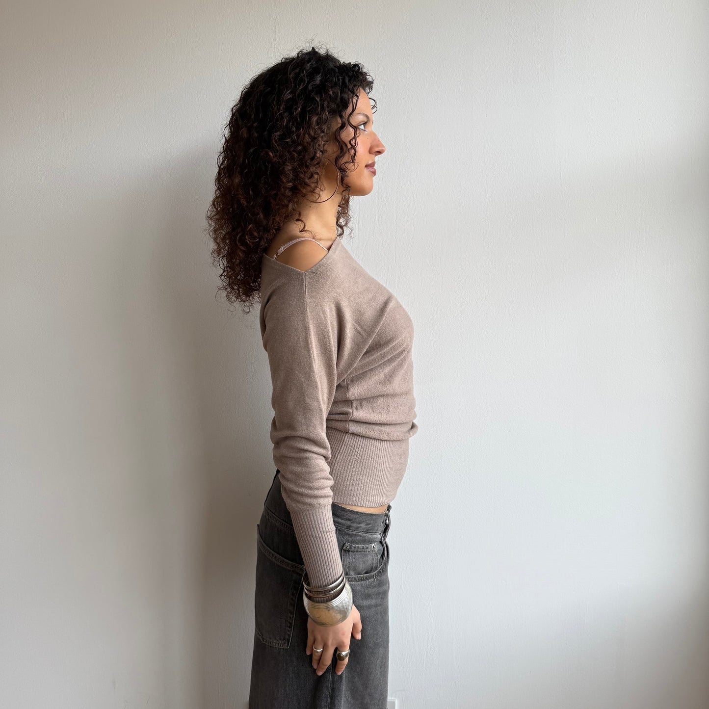 Beige slouchy knit jumper - Size S-M