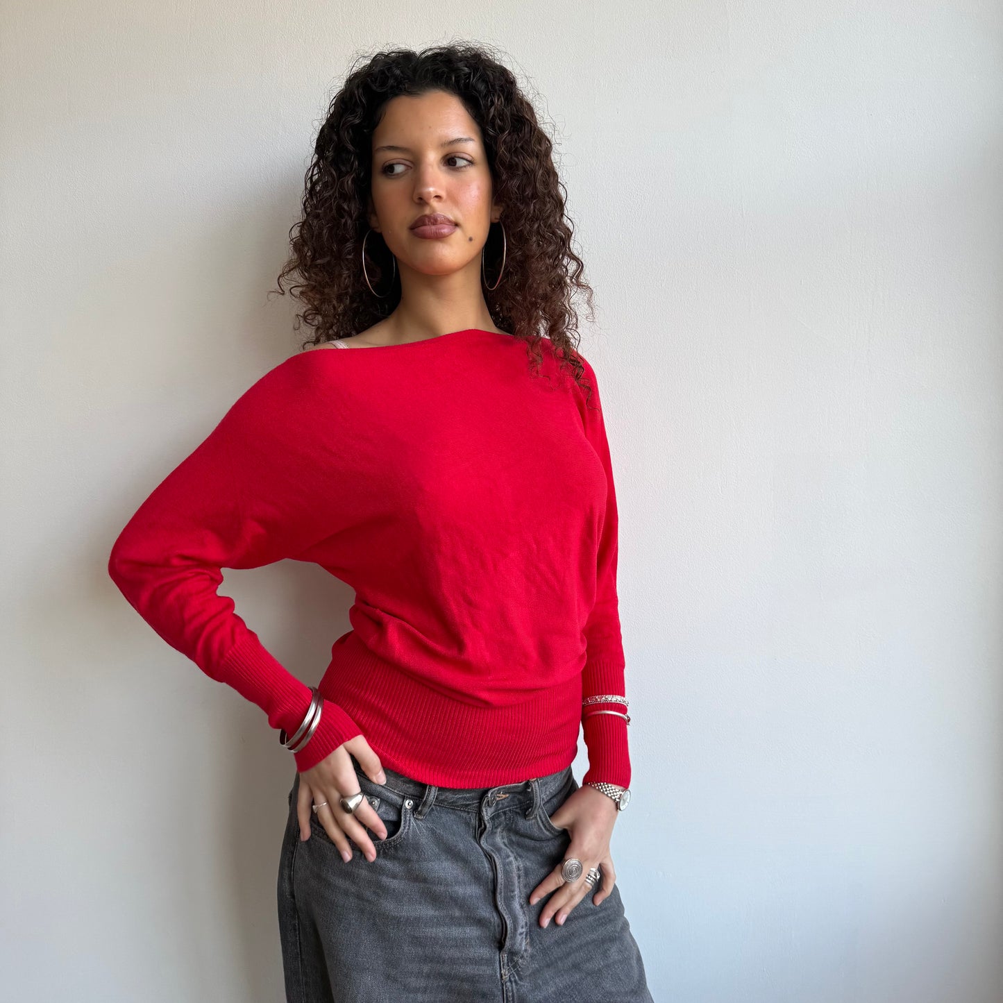 Red slouchy knit jumper - Size S-M