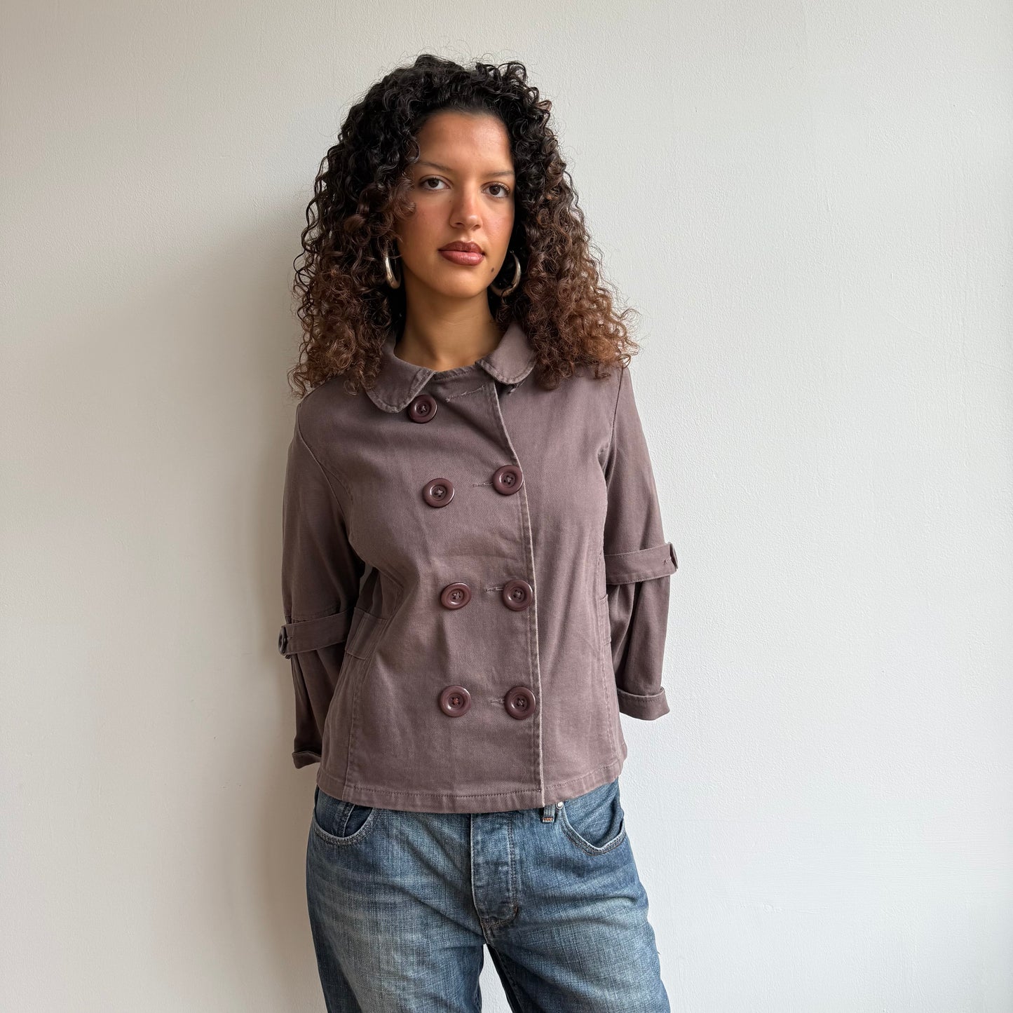 Brown 3/4 sleeve peacoat - Size M