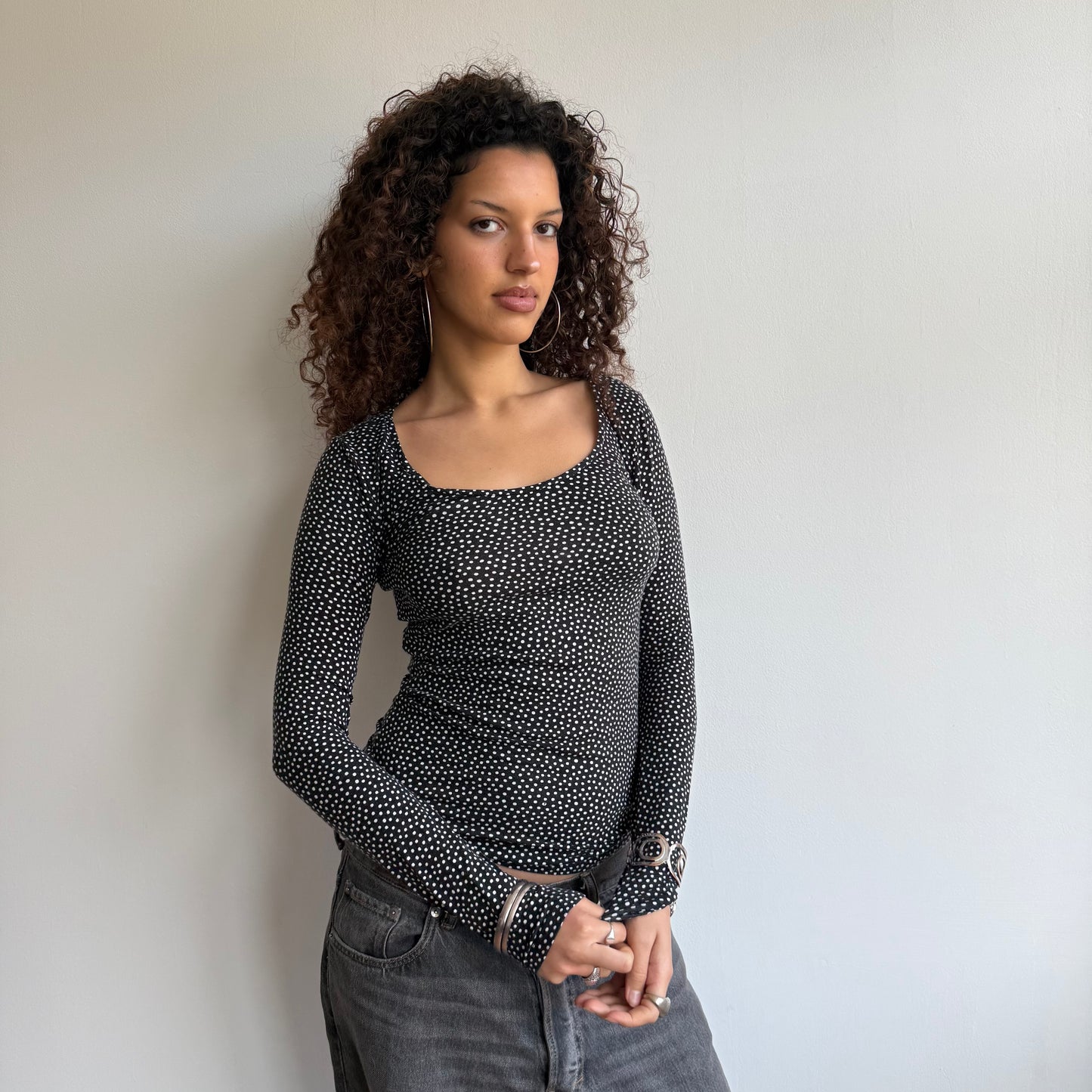 Black and white micro polka dot top - Size M