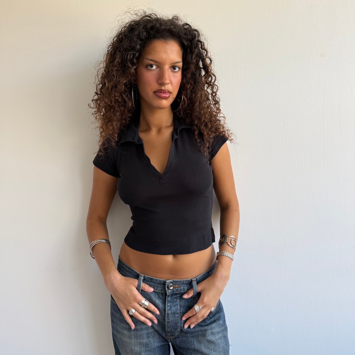 Black polo top - Size XS
