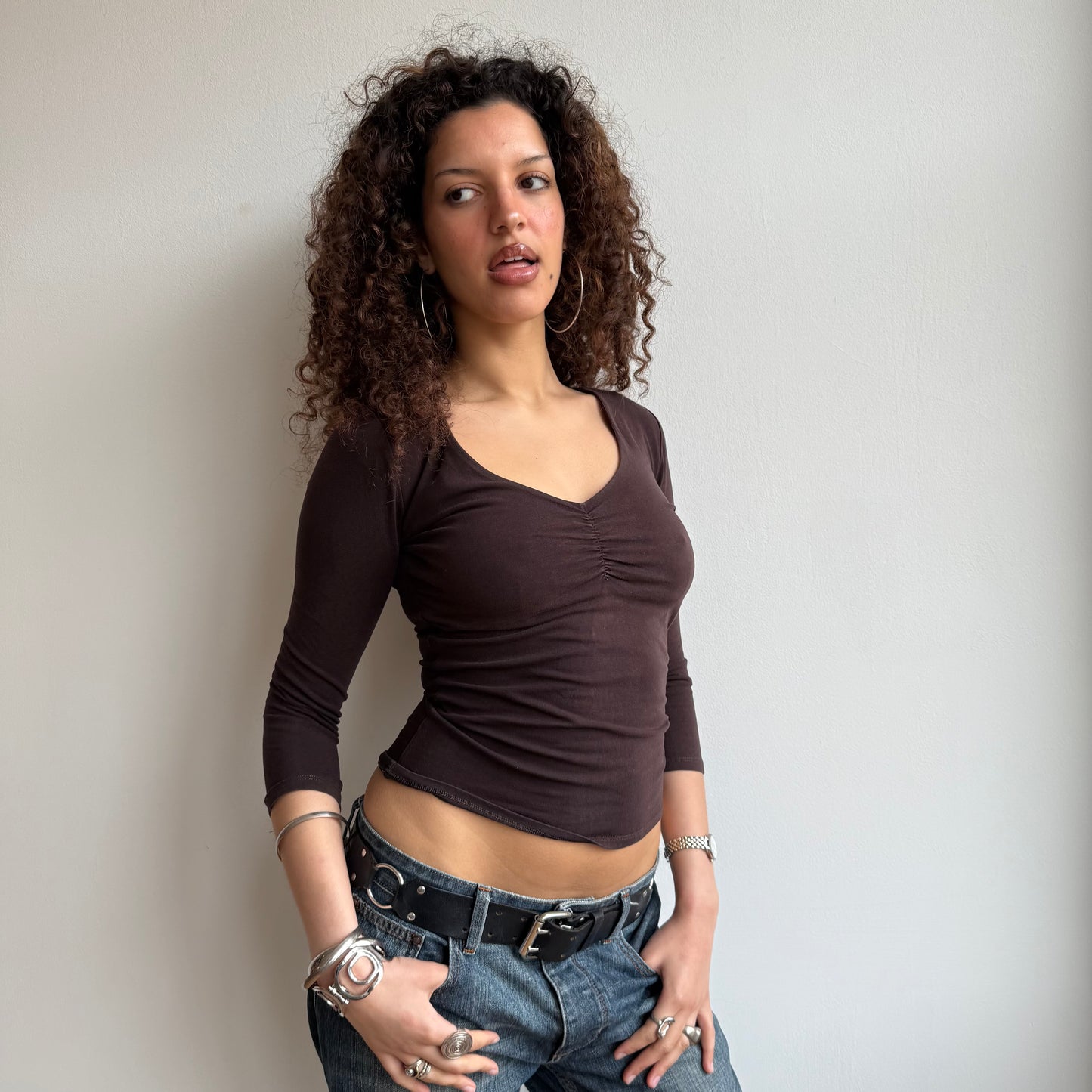 Brown ruched top - Size S