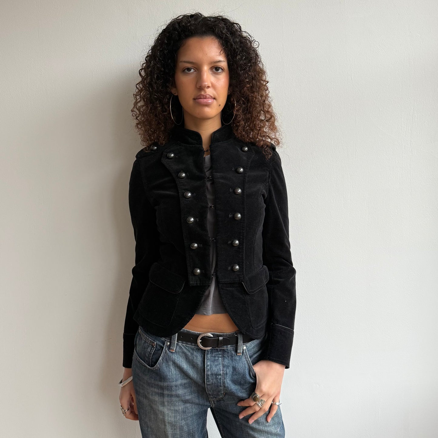 Black velvet military jacket - Size S/M