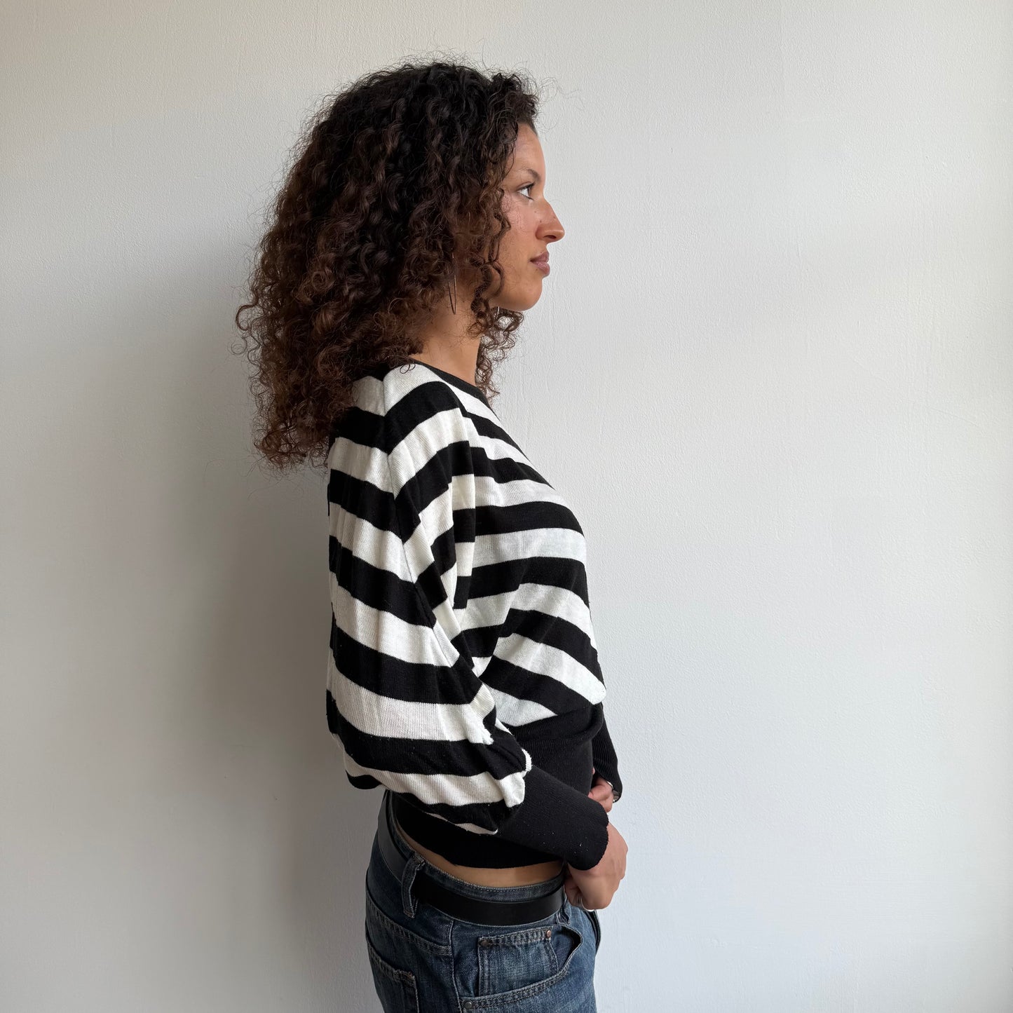 Black + white striped slouchy knit - Size S/M