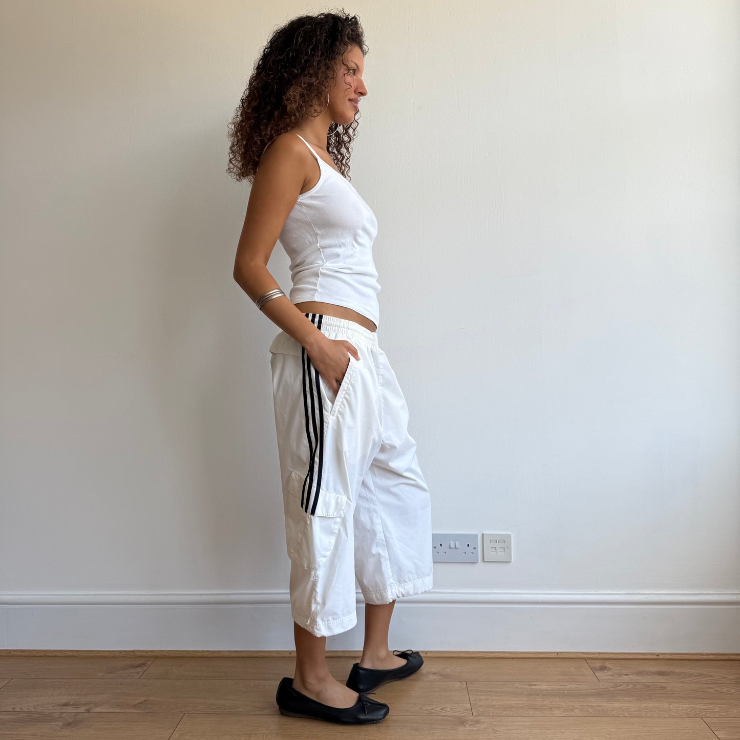 White Adidas cargo capris - Size S + M