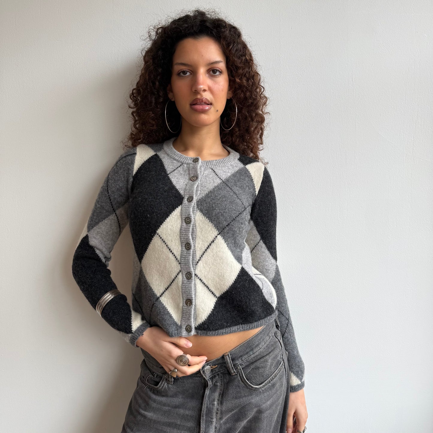 Grey argyle cardigan - Size S