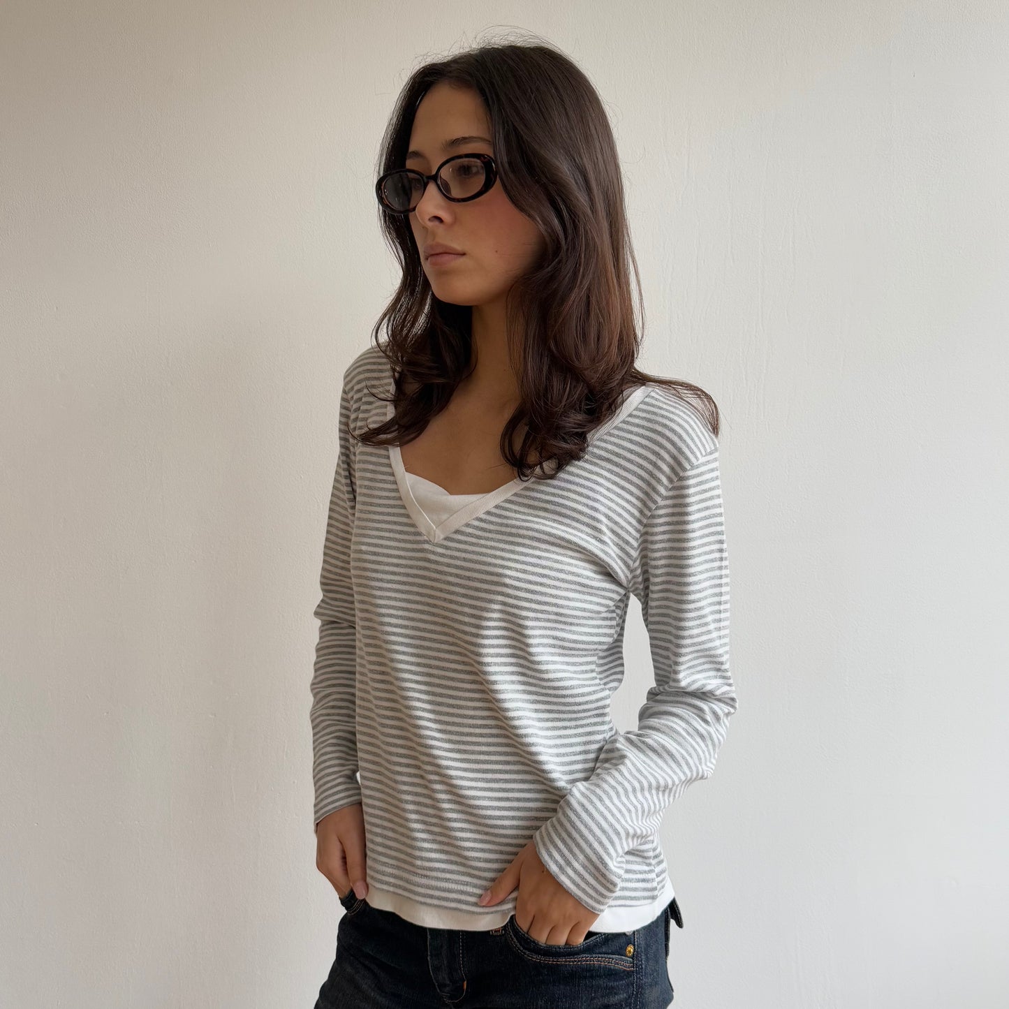 Grey striped long sleeve - Size M
