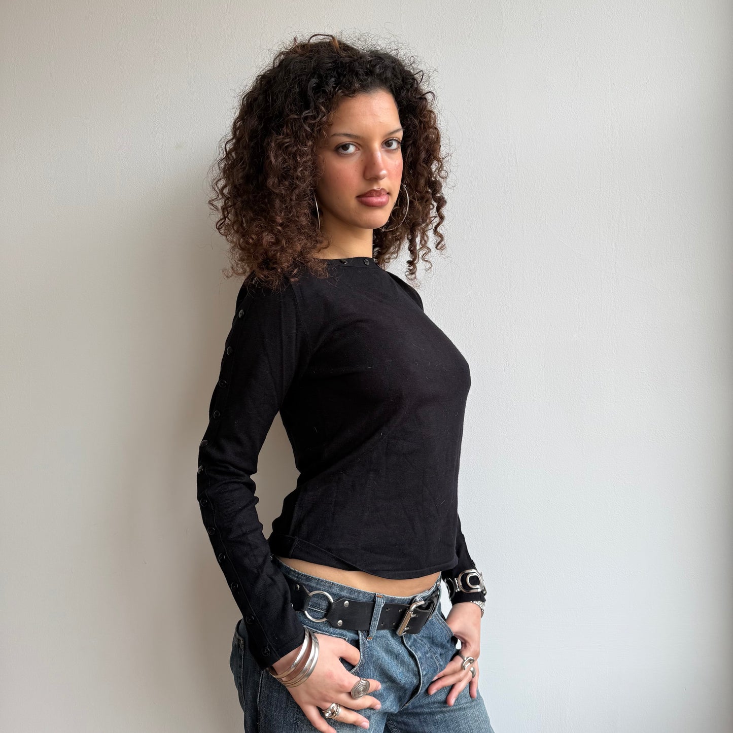 Black button boatneck knit - Size S
