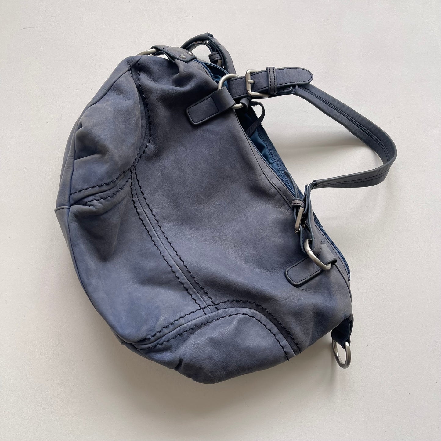 Blue leather slouchy bag