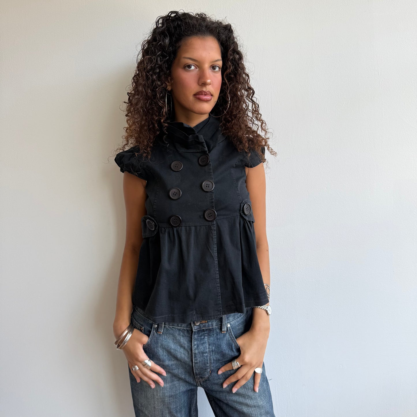 Black short sleeve peacoat - Size S