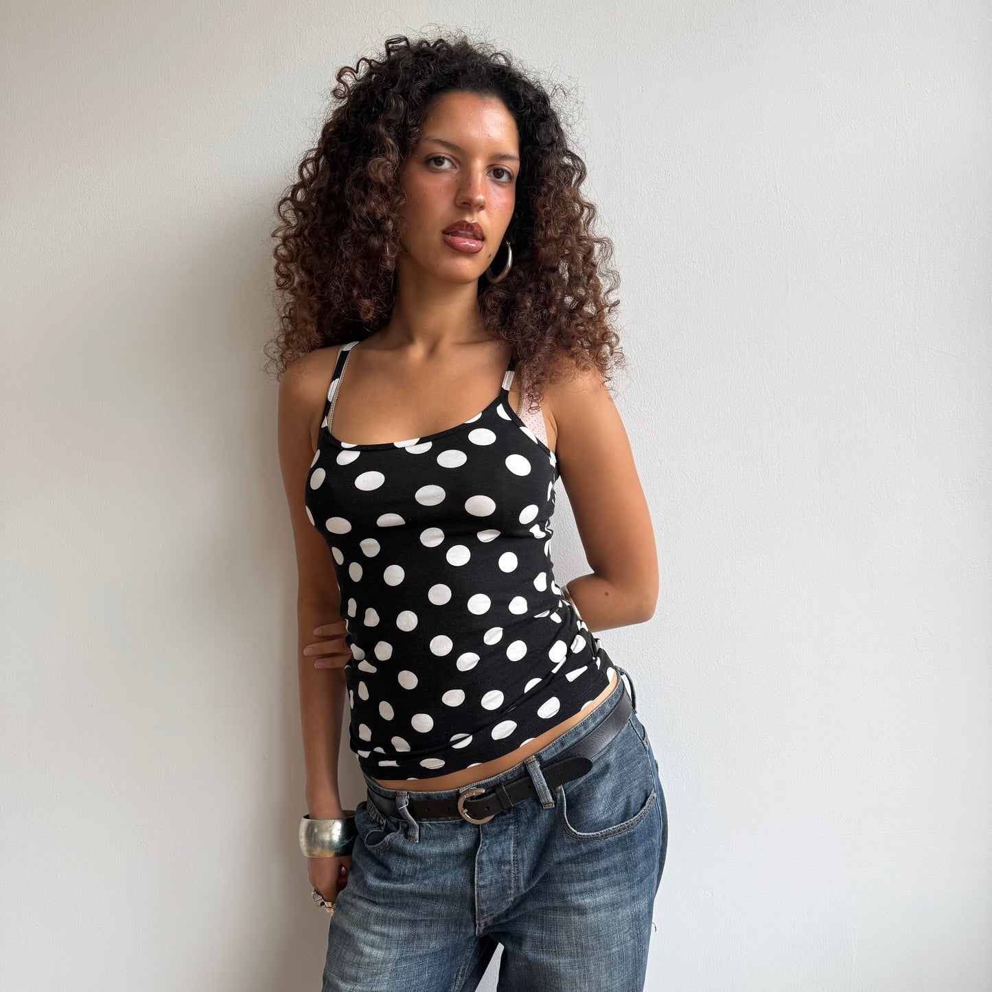 Black polka dot cami - Size S/M