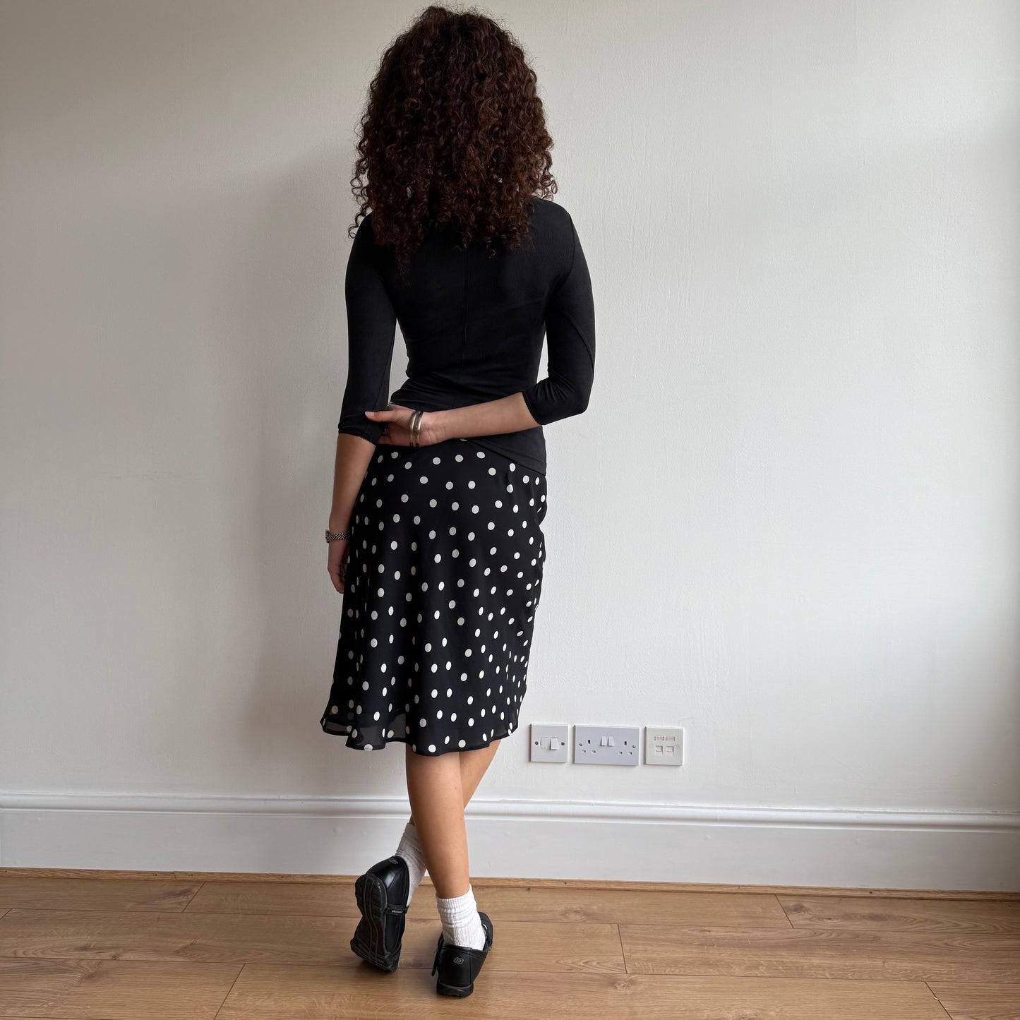Black polka dot midi skirt - Size M