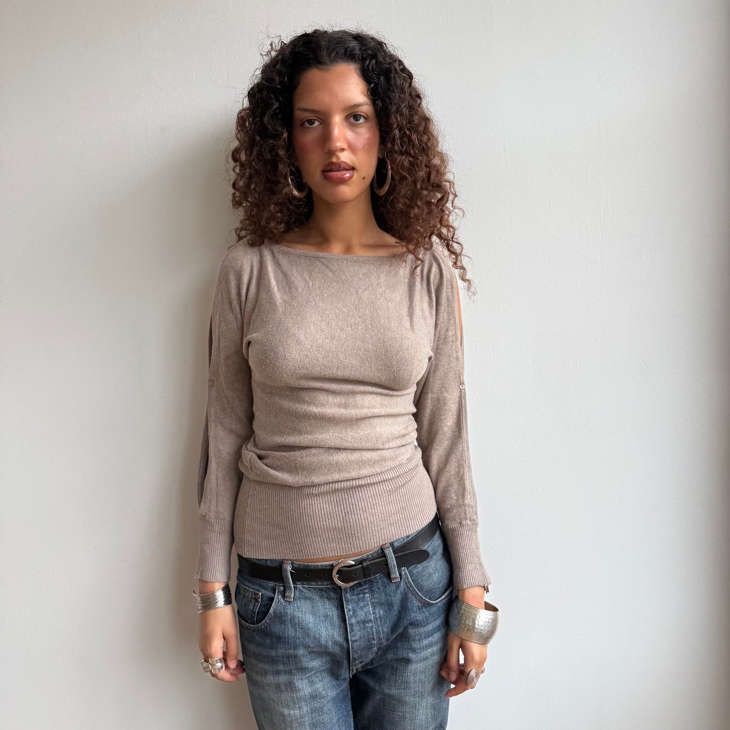 Beige slouchy button arm knit - Size S